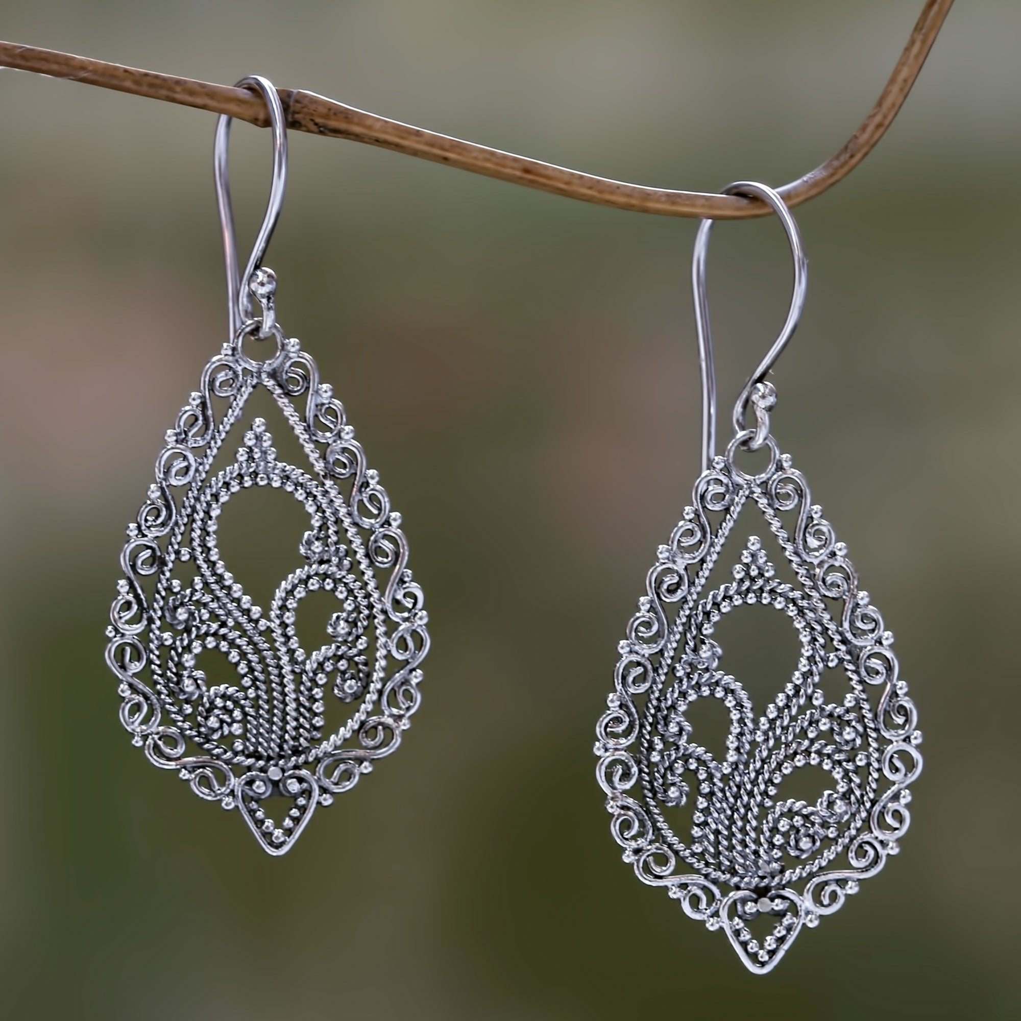 Premium Fern Flower Sterling Silver Dangle Earrings - Handcrafted for Elegance