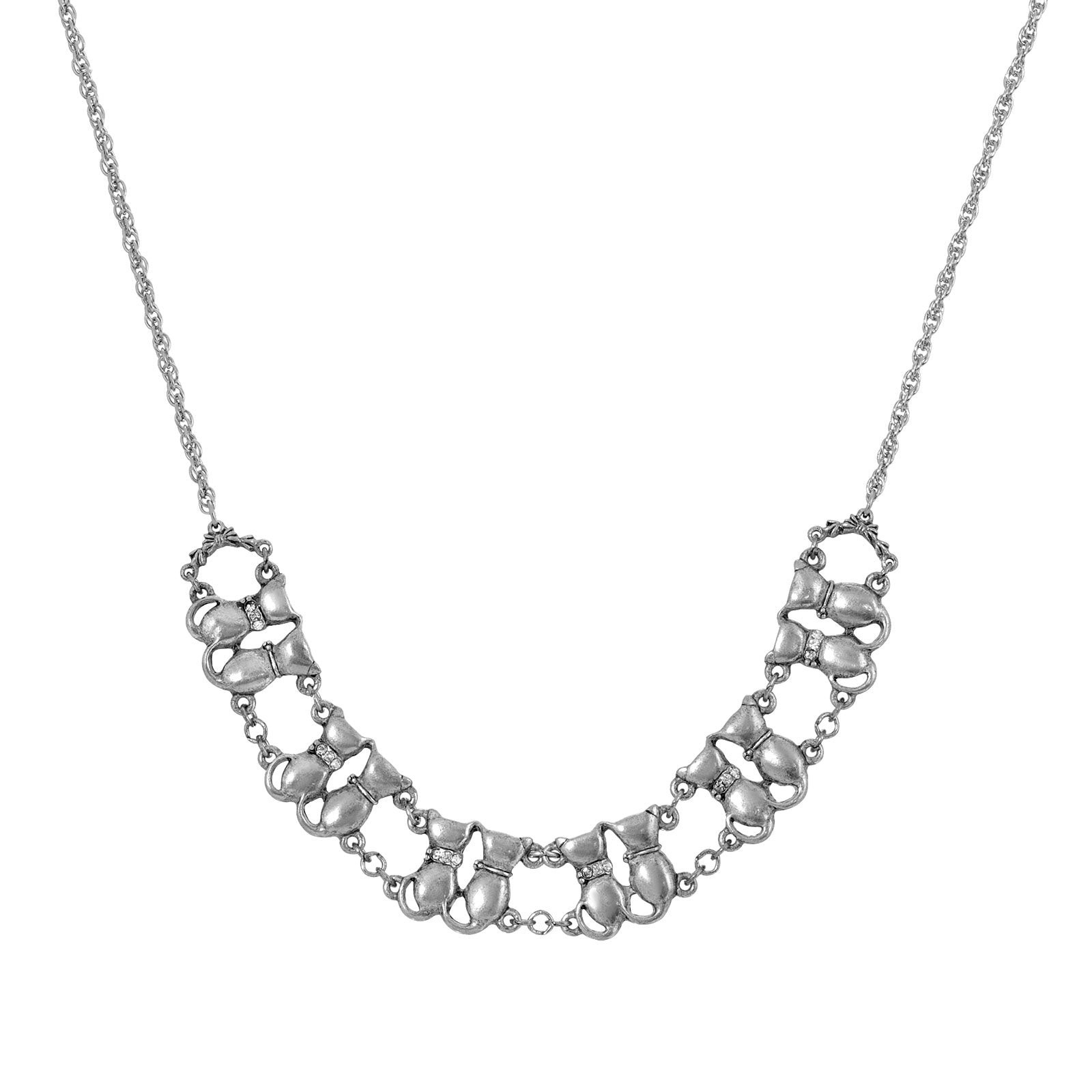 Premium 1928 Jewelry® Silver Tone Crystal Double Cat Chain Necklace - Adjustable 16