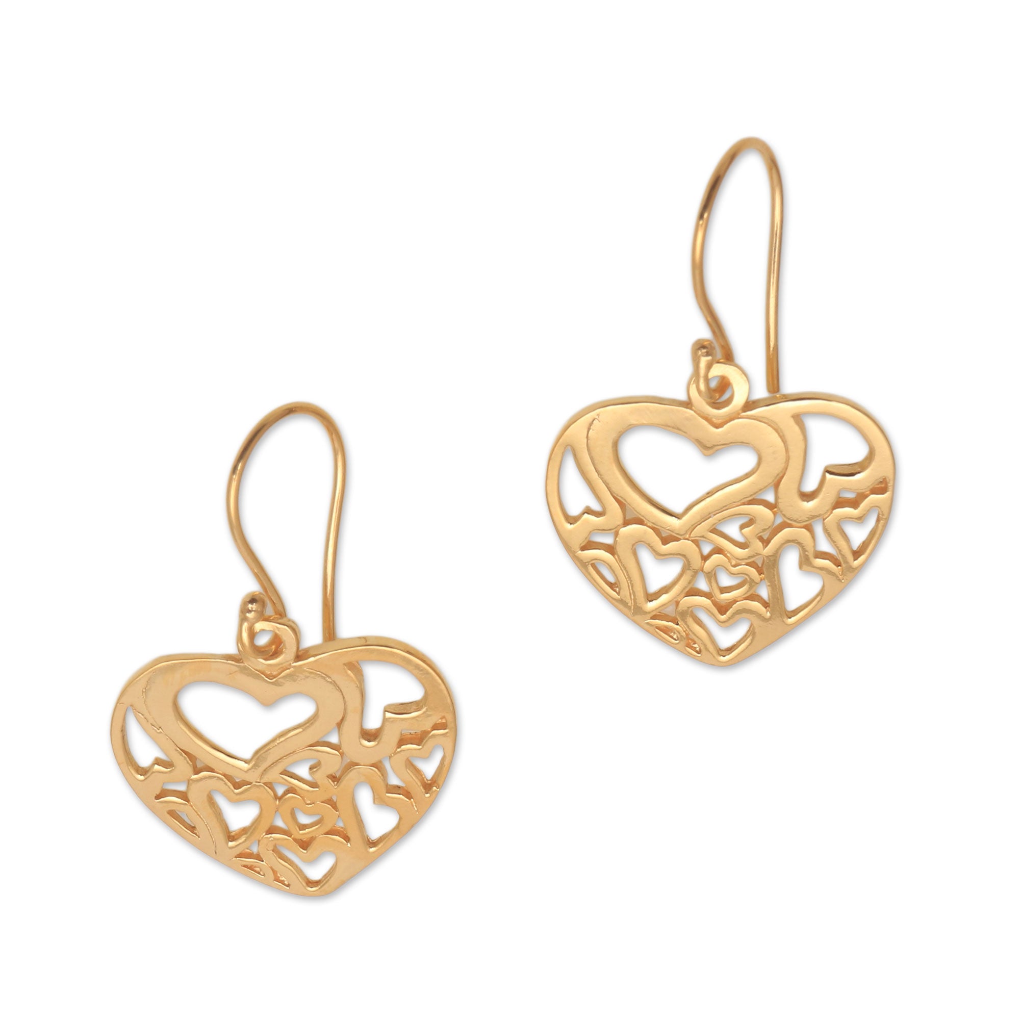 Premium Full-Hearted 18k Gold Plated Sterling Silver Dangle Earrings – Ultimate Love Motif