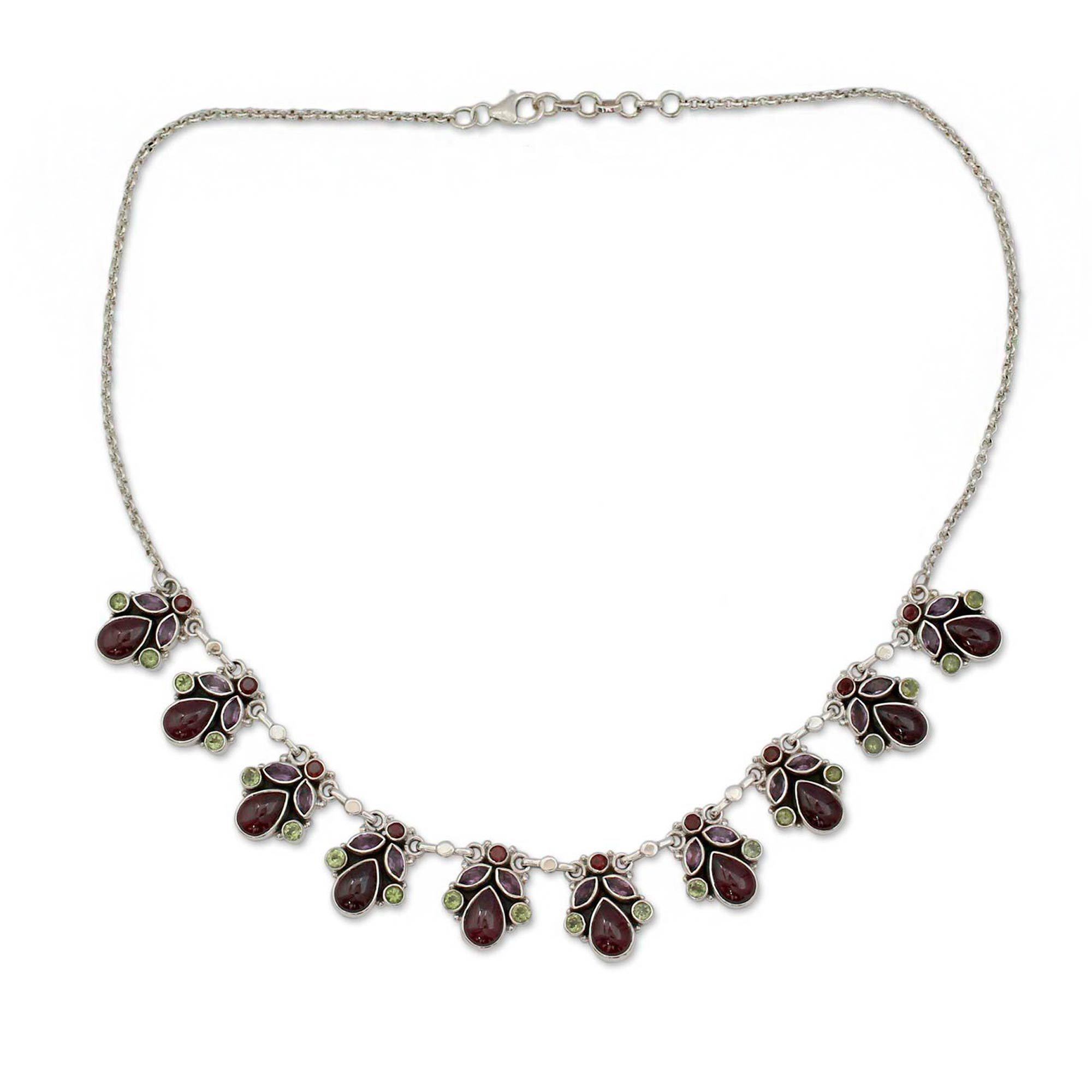 Premium Garnet & Amethyst Handcrafted Necklace - Elegant Statement Jewelry