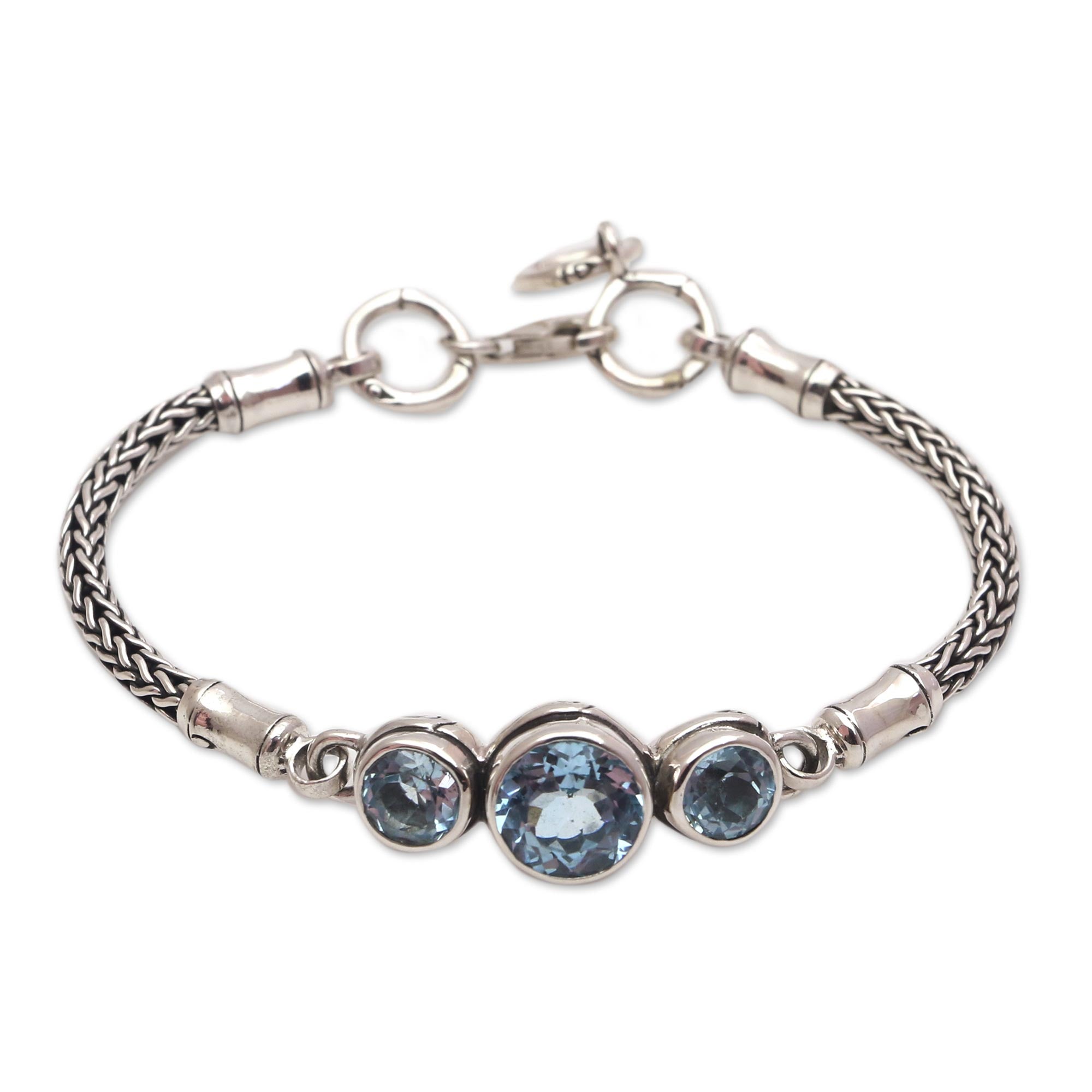 Premium Mystic Bamboo Blue Topaz Pendant Bracelet - Handcrafted in Bali