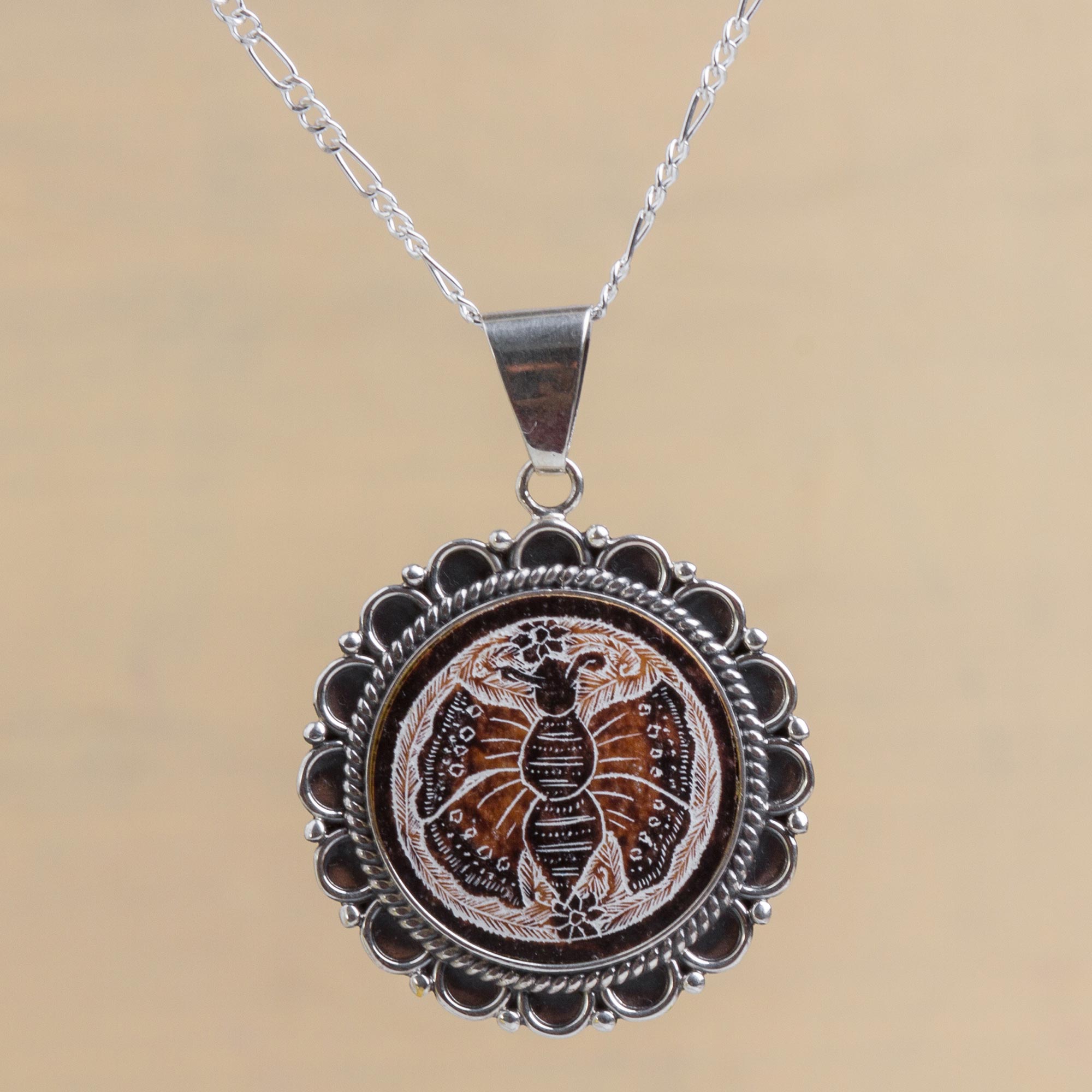 Premium Sunflower Butterfly Pendant Necklace - Handcrafted Peruvian Artisan Jewelry