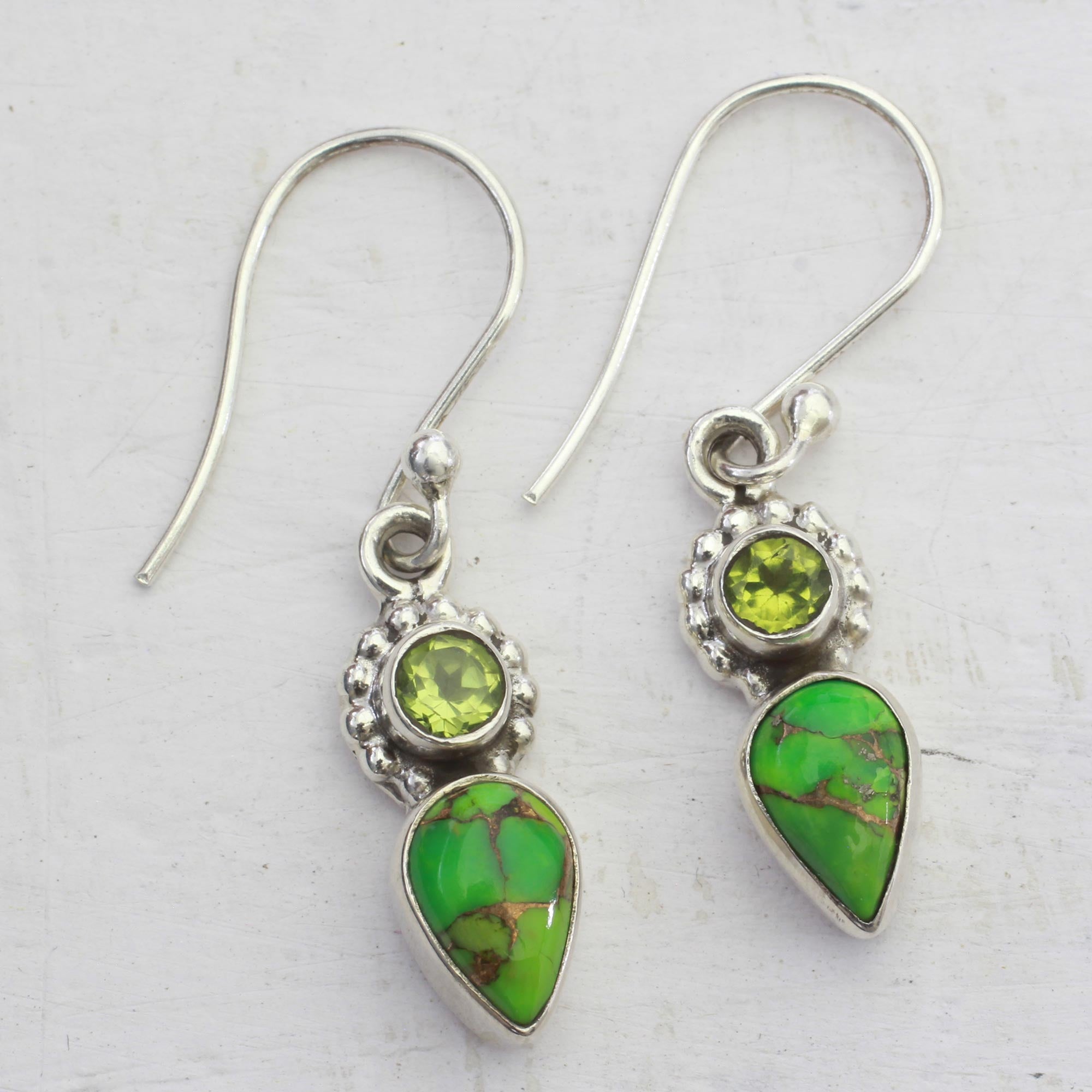 Premium Arbor Allure Peridot & Turquoise Dangle Earrings - Handcrafted Sterling Silver