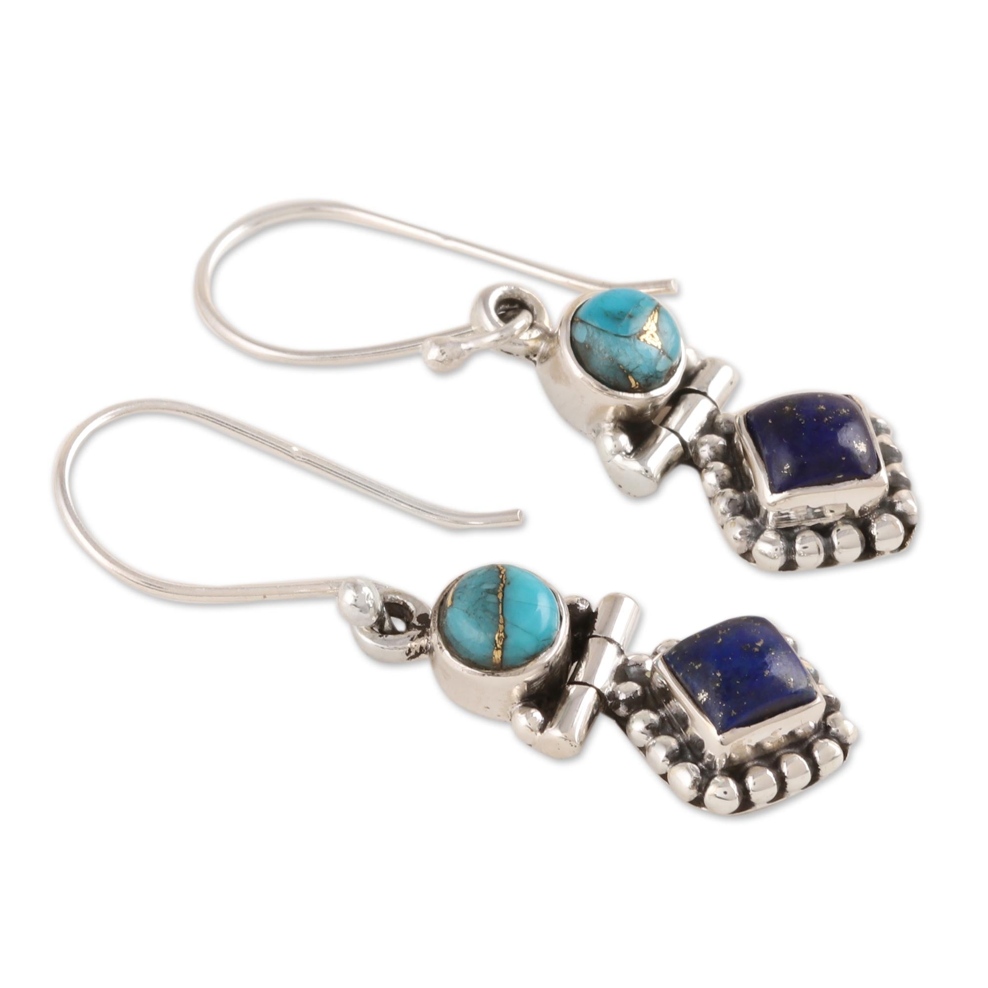 Premium Lapis Lazuli & Turquoise Dangle Earrings - Ultimate Gemstone Elegance