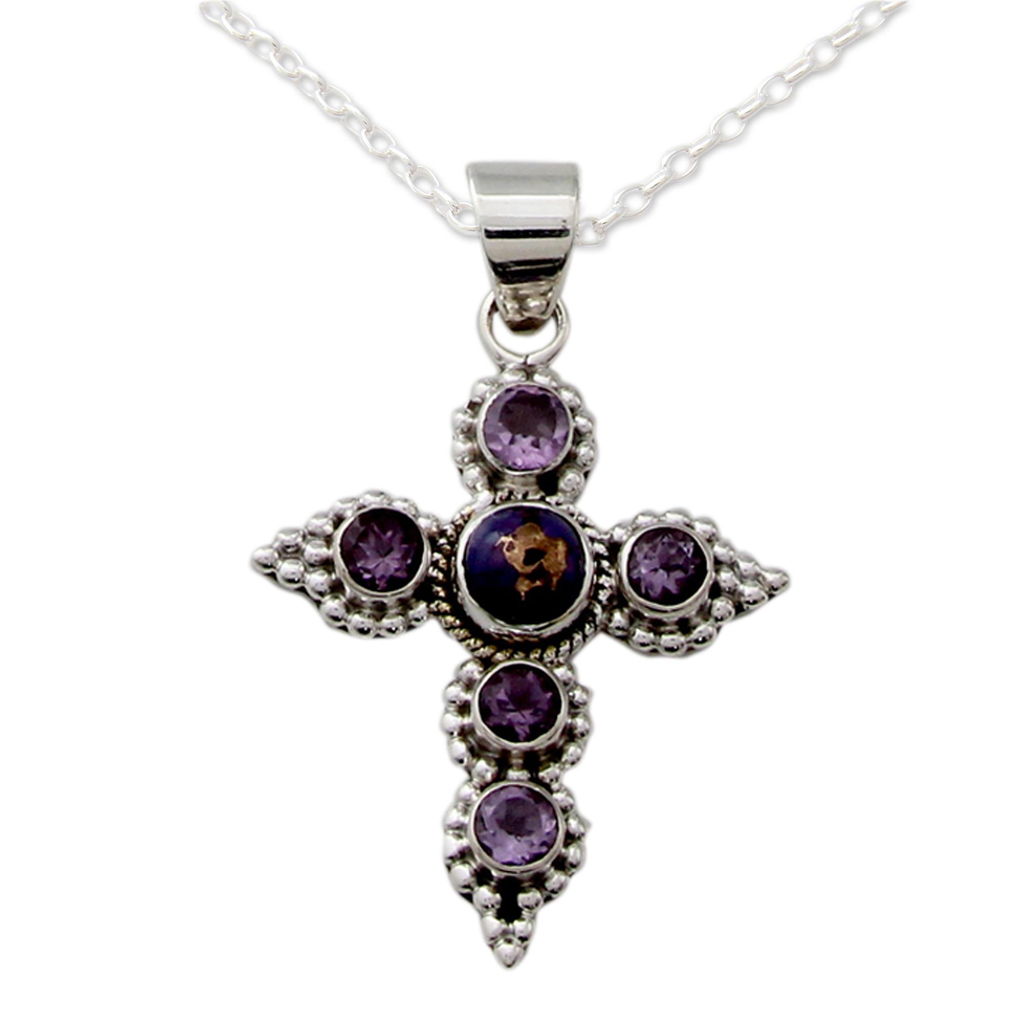 Premium Divine Harmony Amethyst & Silver Cross Necklace - Handcrafted Elegance