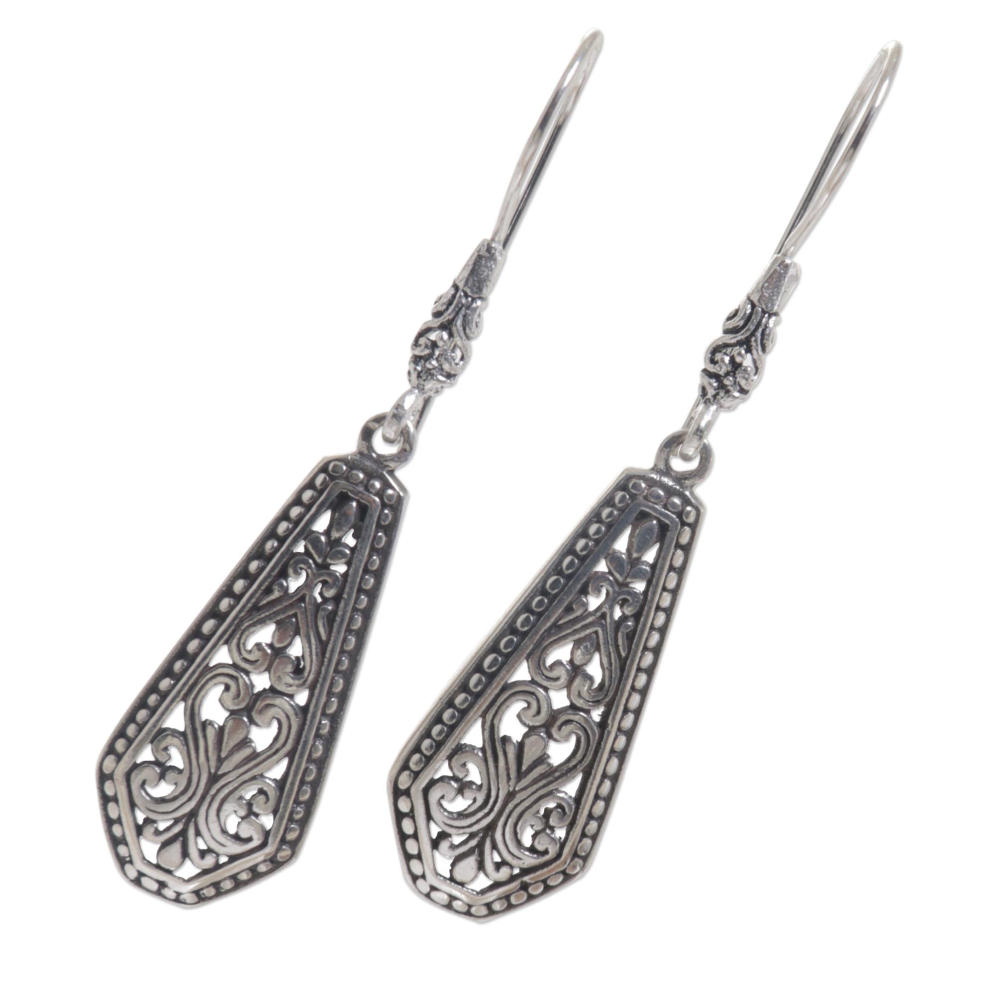 Premium Dayak Sterling Silver Shield Dangle Earrings - Handcrafted in Indonesia