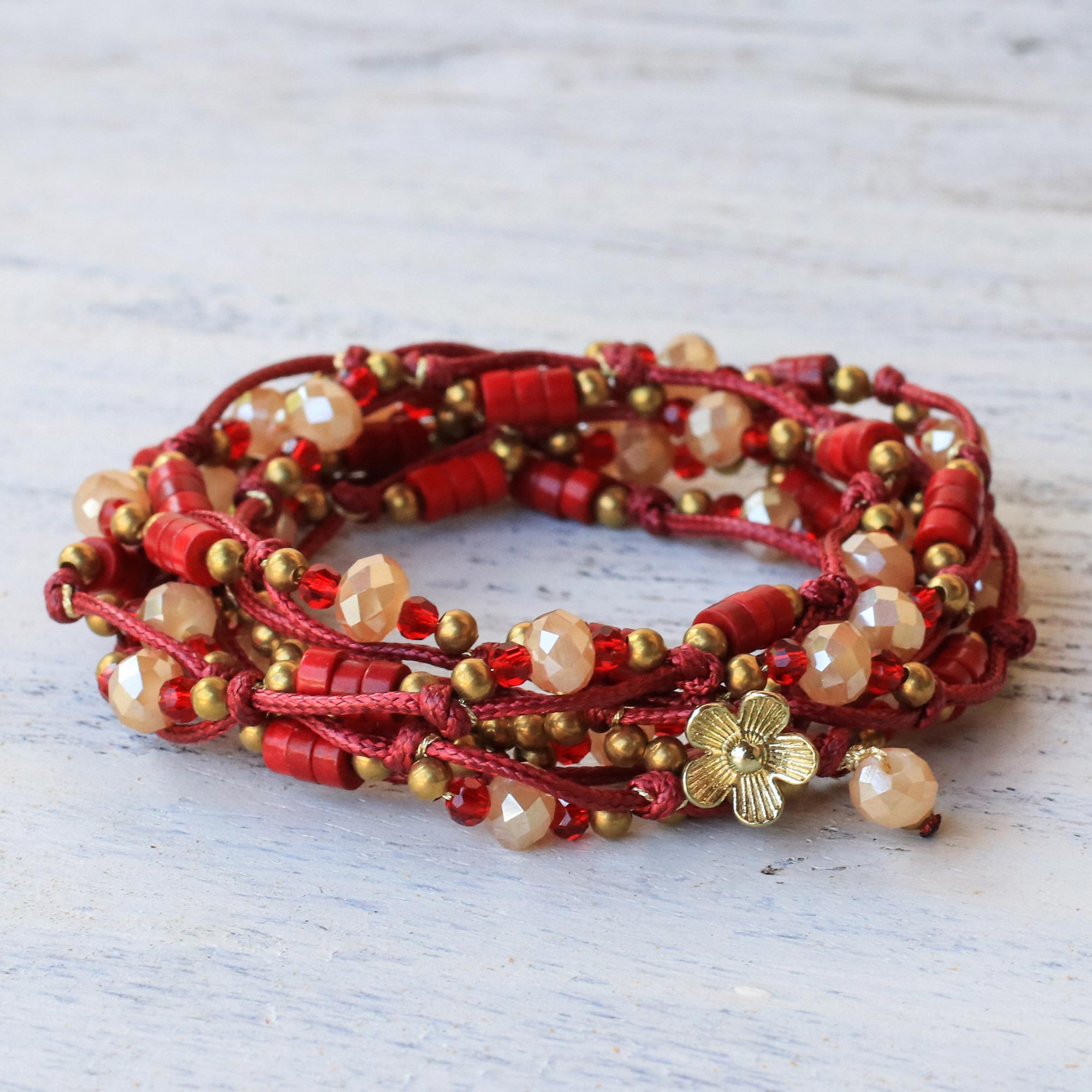 Premium Red Calcite Wrap Bracelet - Handcrafted Party Accessory from Thailand