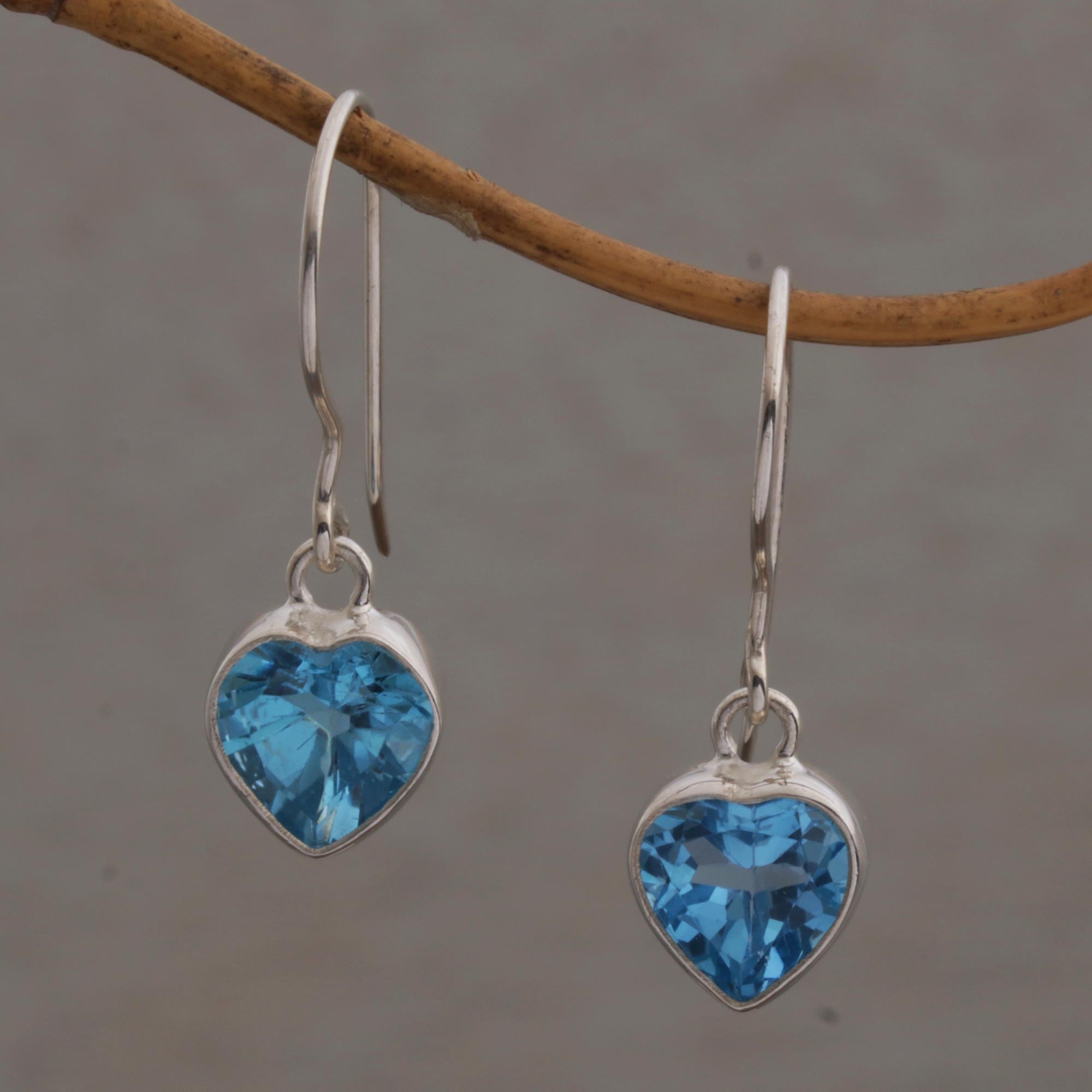 Premium Blue Topaz Heart Dangle Earrings - Bali Artisan Crafted