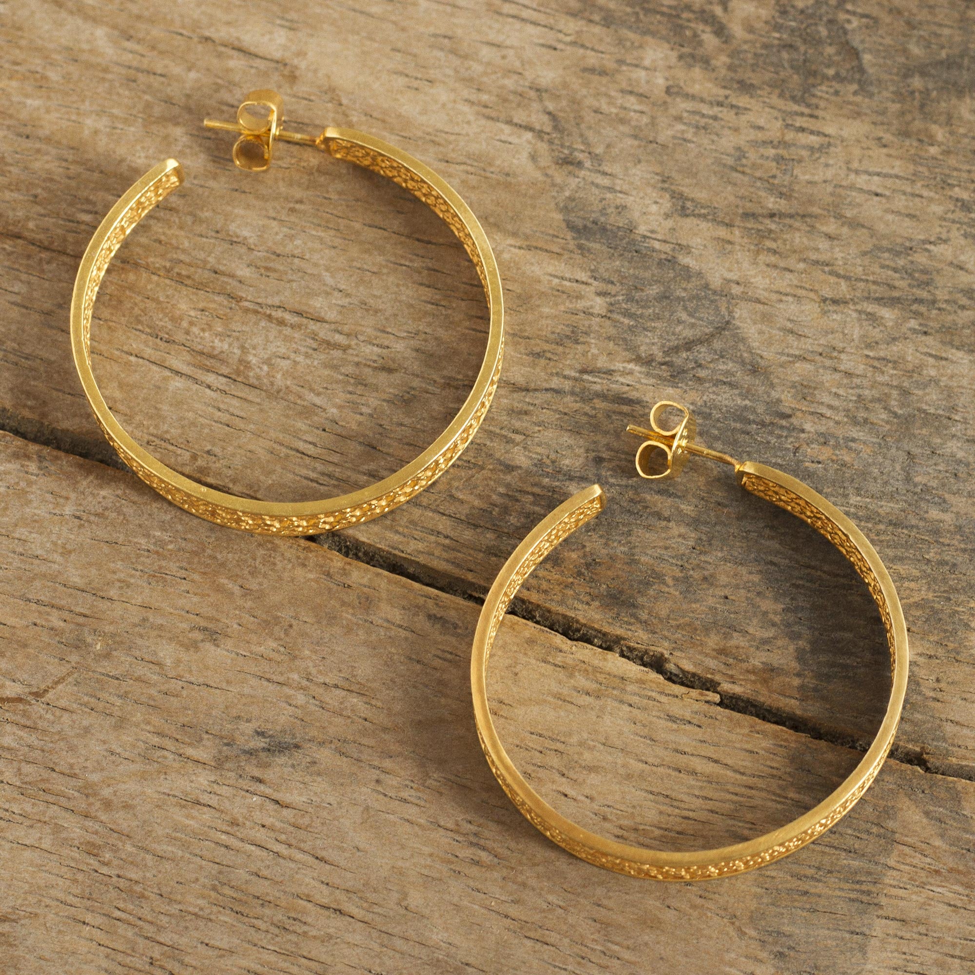 Premium 21k Gold Plated Filigree Half-Hoop Earrings - Handcrafted Peruvian Jewelry