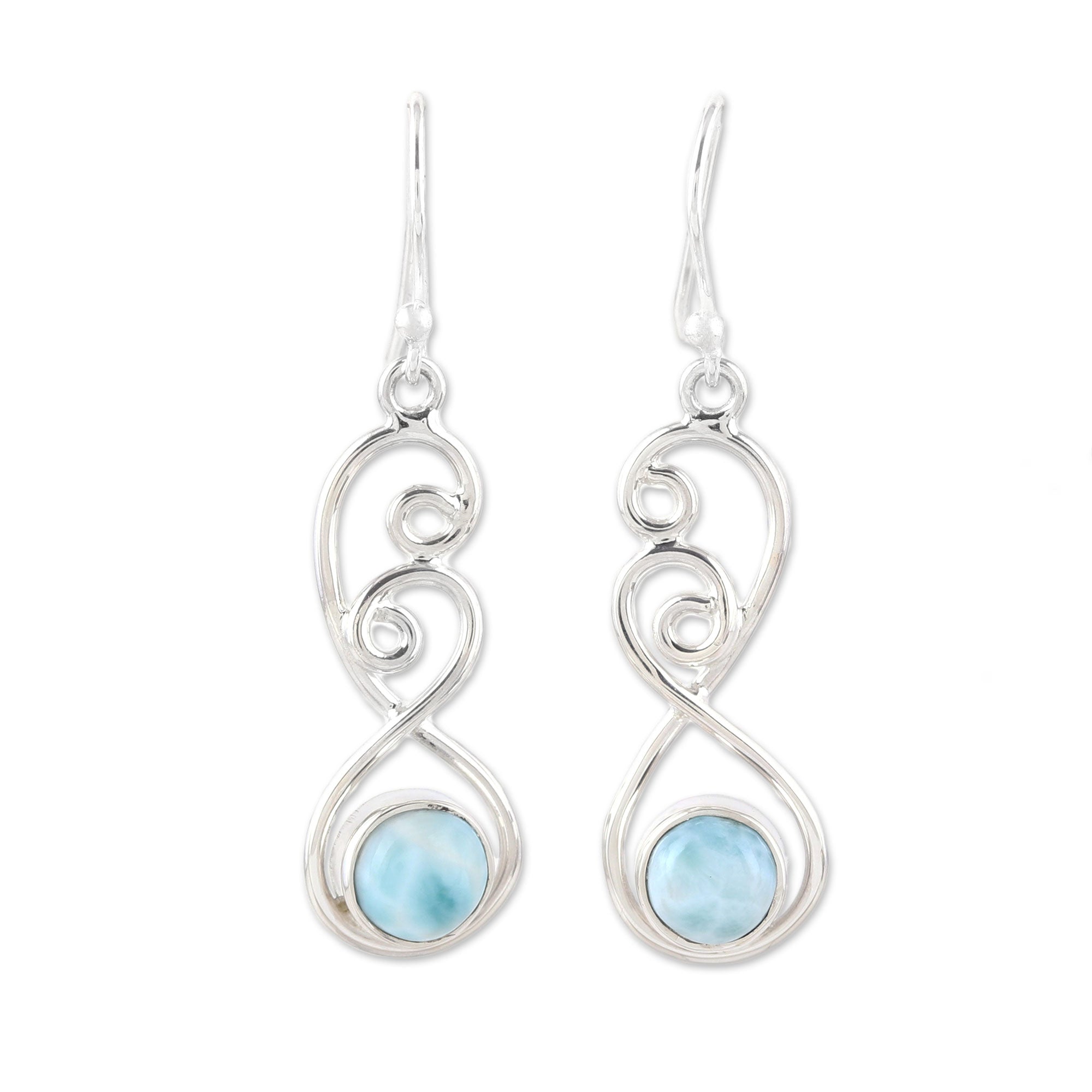 Premium Sky Swirl Sterling Silver & Larimar Dangle Earrings