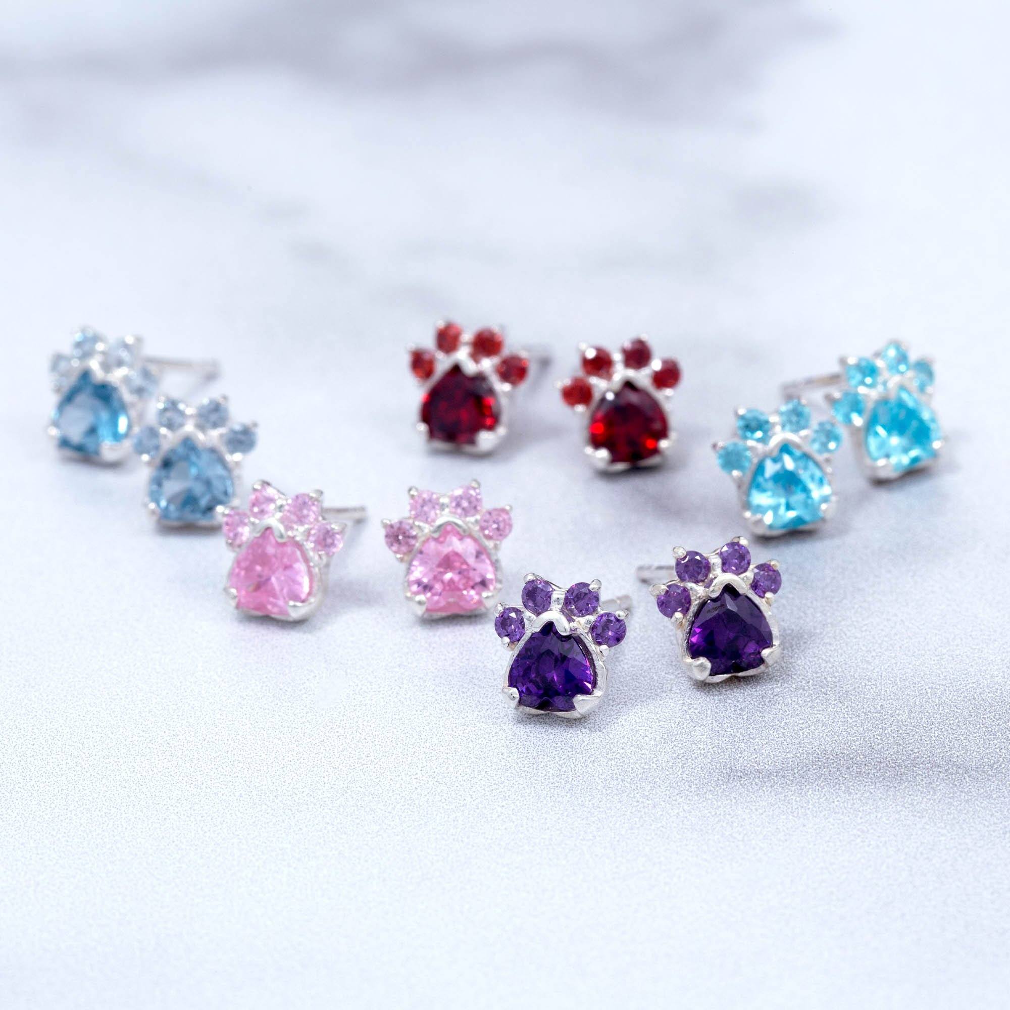 Premium Paw Print Birthstone Earrings | Fair Trade & Hypoallergenic