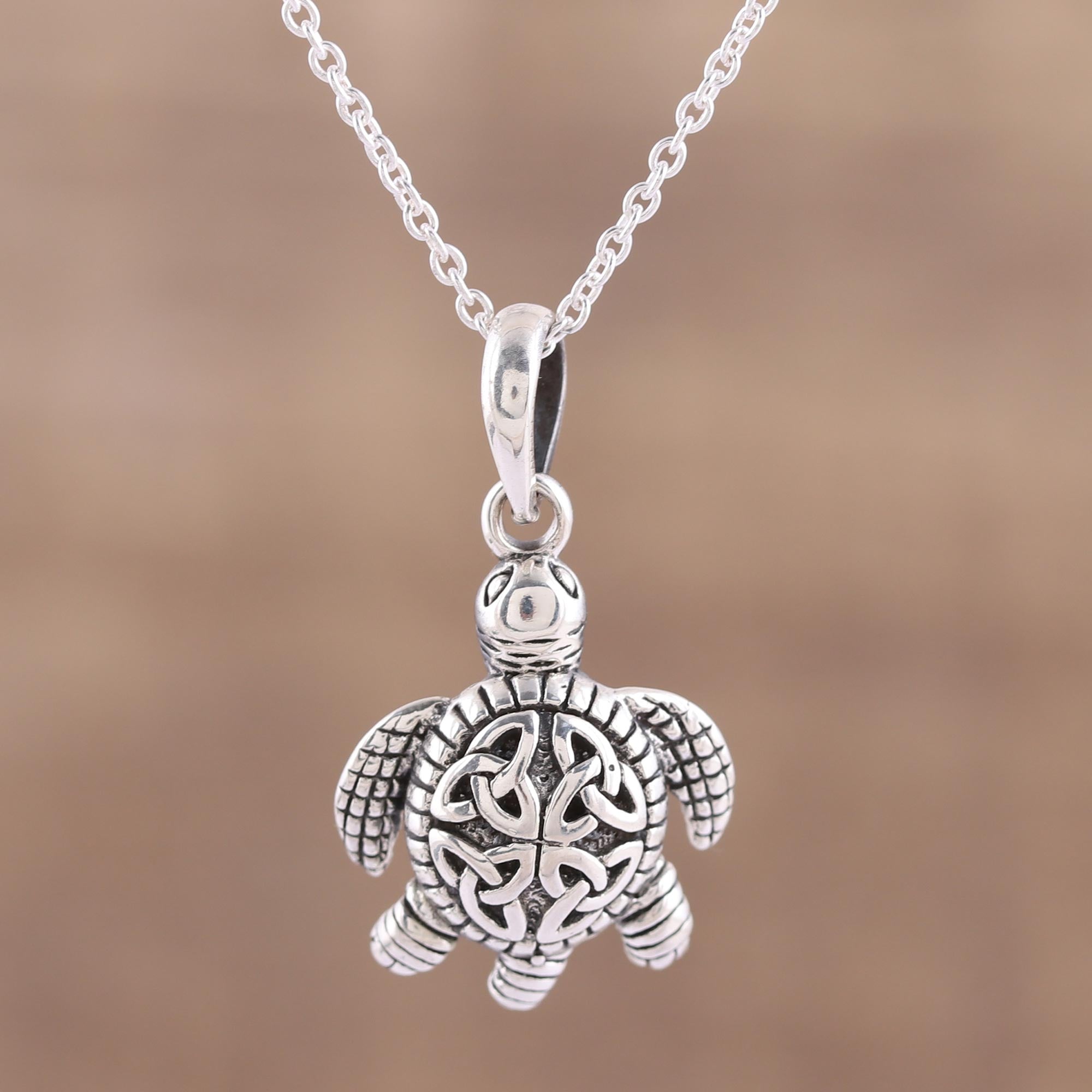 Premium Trinity Turtle Pendant Necklace - Sterling Silver Celtic Knot Design