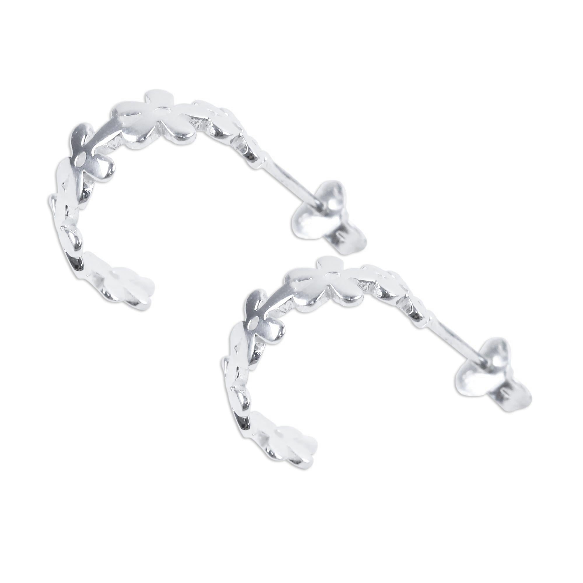 Premium Handcrafted Sterling Silver Floral Half-Hoop Earrings by Lalana