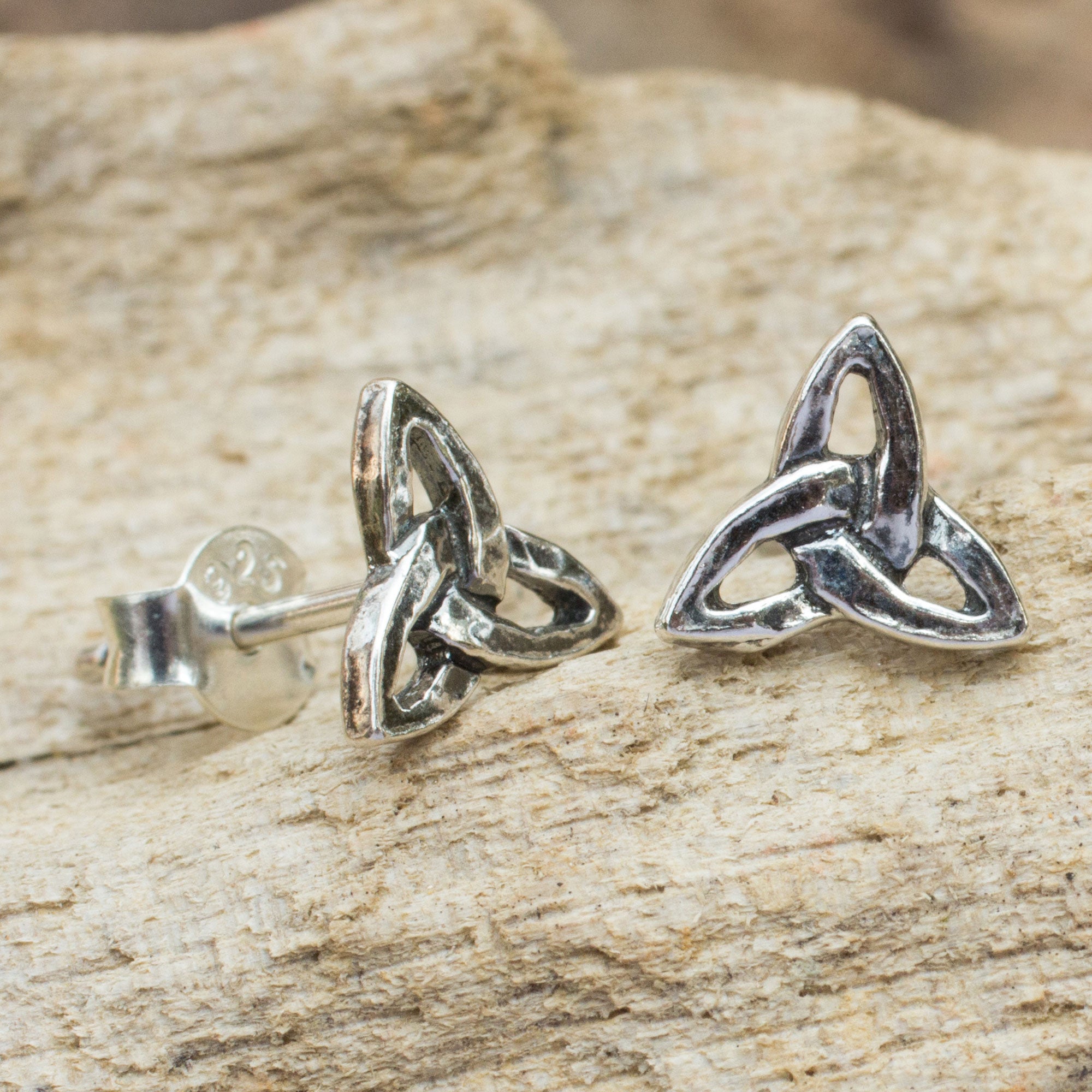 Premium Celtic Trinity Sterling Silver Stud Earrings - Handmade & Fair Trade