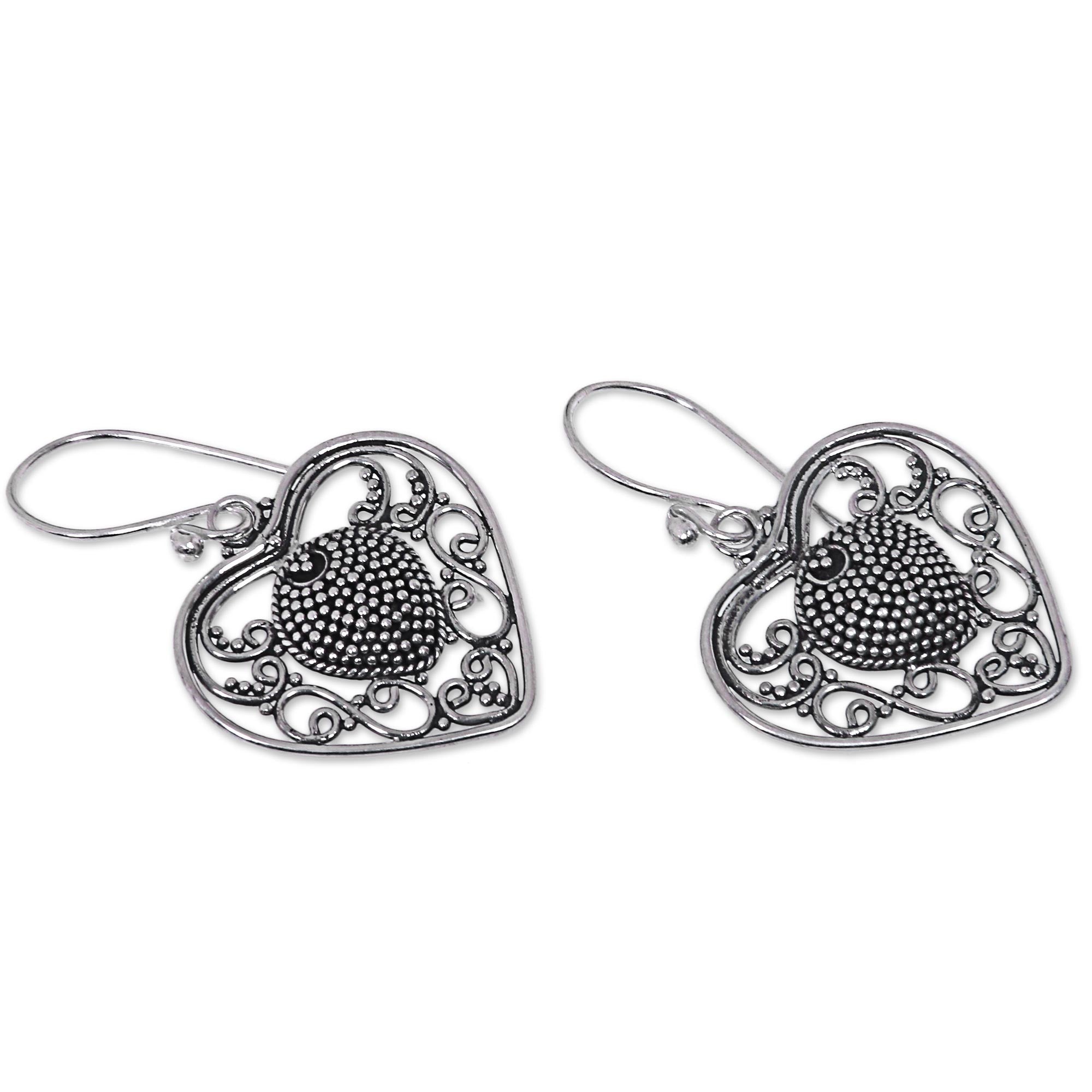 Premium Balinese Sterling Silver Heart Earrings - Handcrafted Elegance