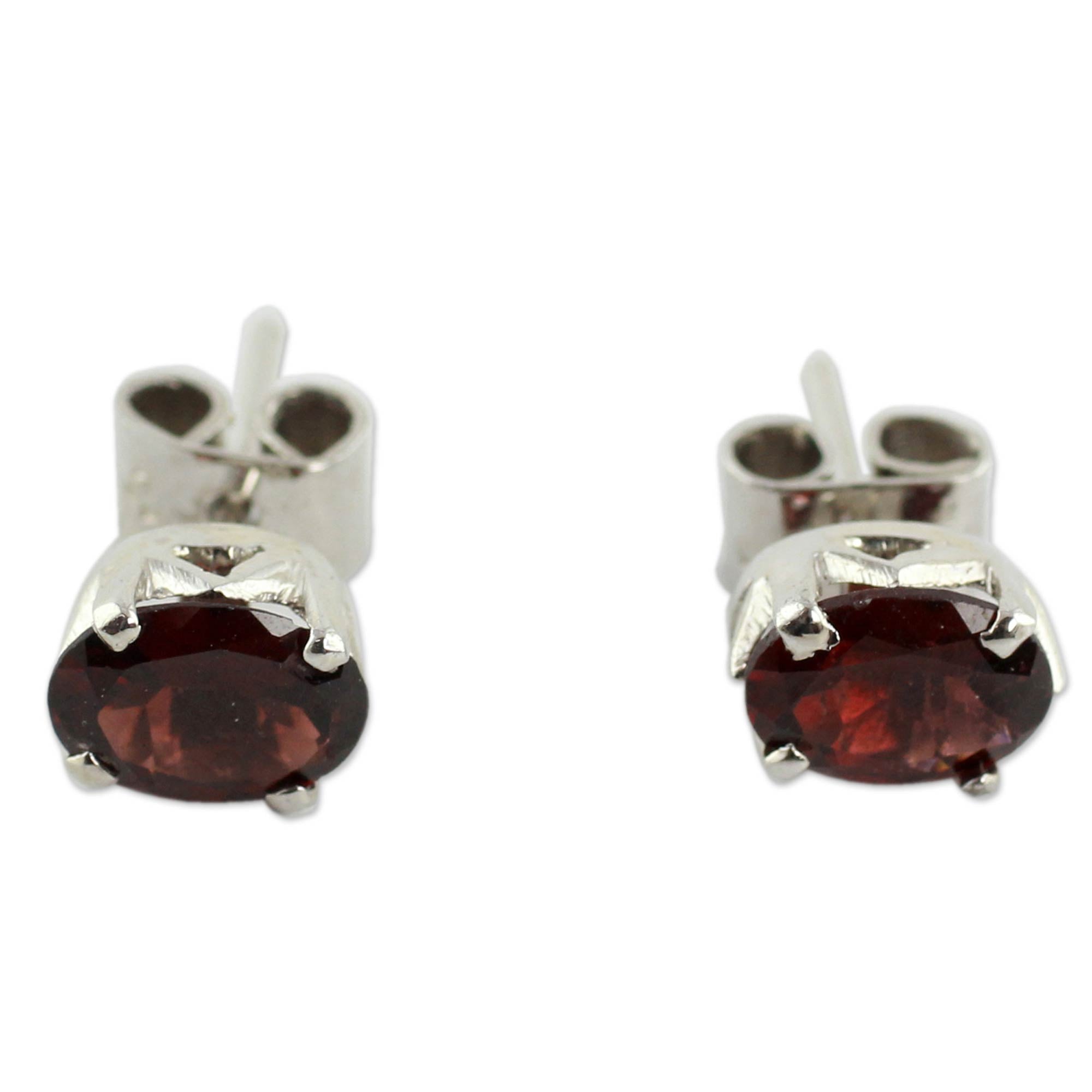 Premium Scintillate Garnet Stud Earrings - Handmade Sterling Silver Jewelry