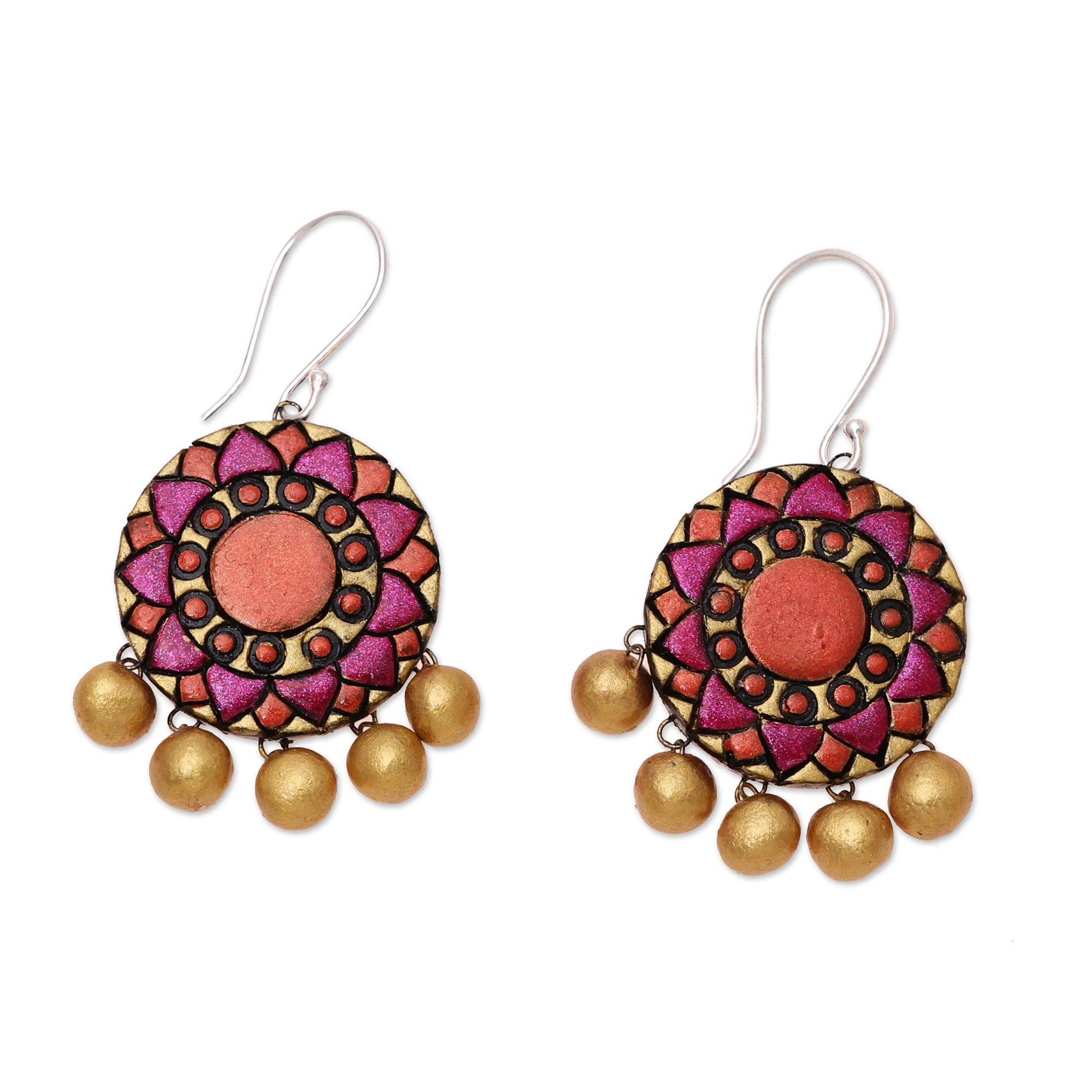 Premium Mandala Floral Ceramic Dangle Earrings – Handcrafted Indian Jewelry