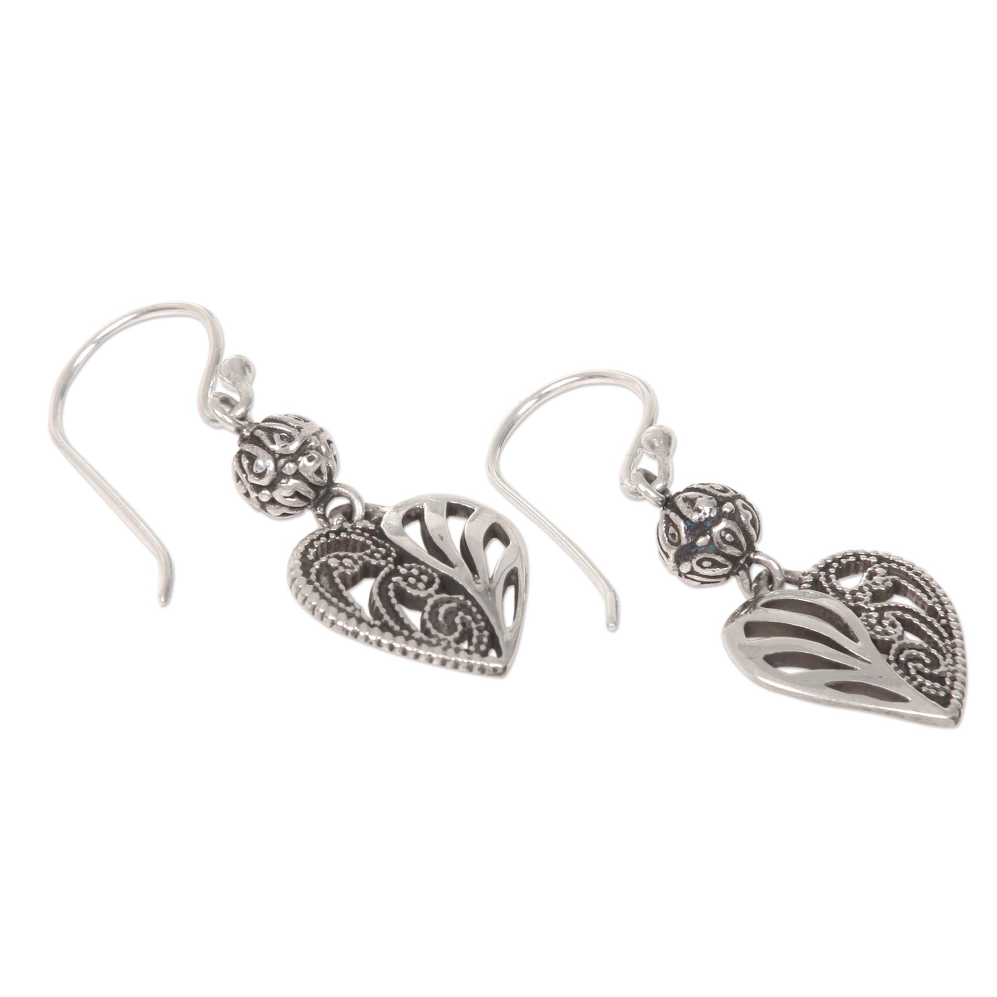 Premium Sterling Silver Heart Dangle Earrings – Handcrafted in Indonesia