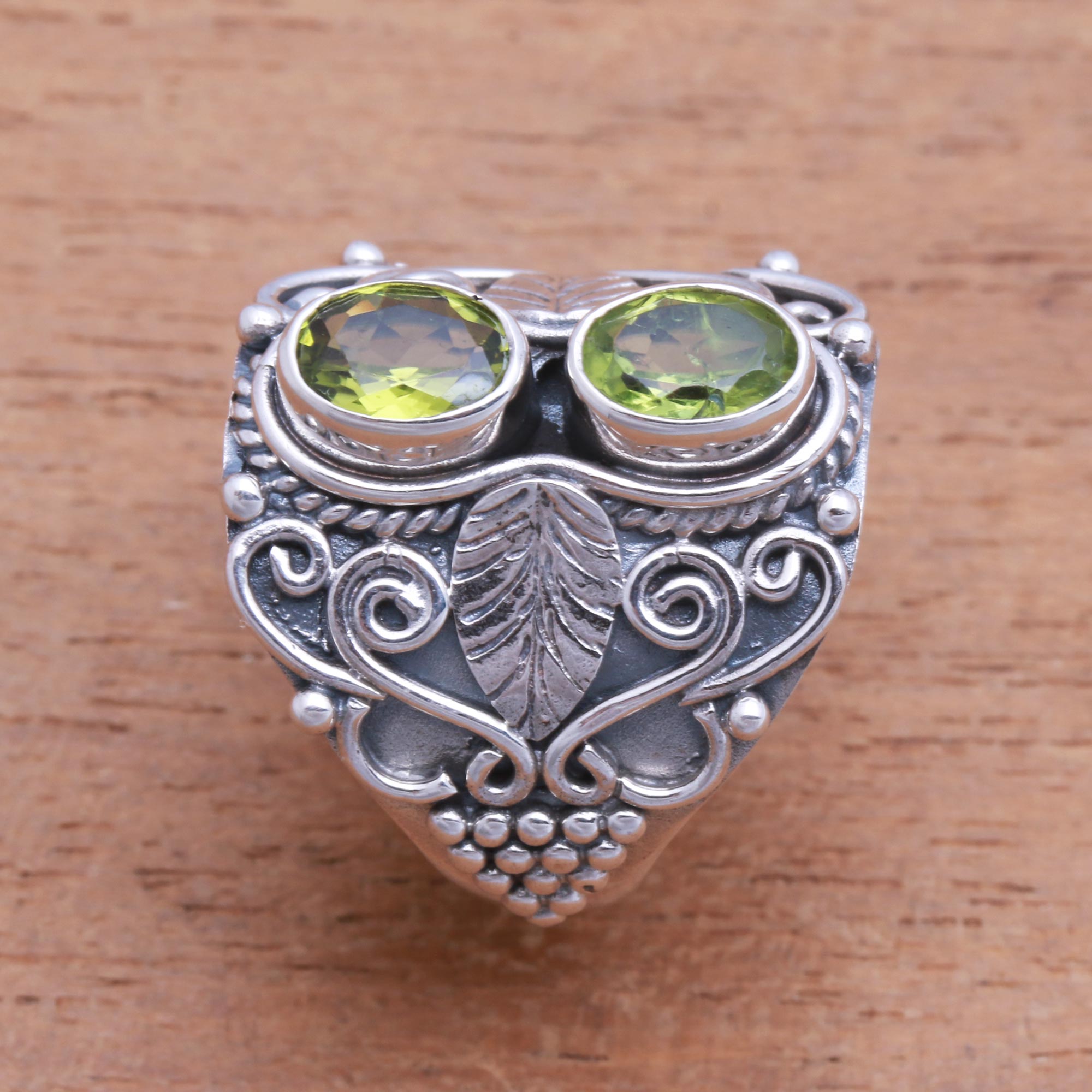 Premium Verdant Eyes Peridot Cocktail Ring - Handcrafted in Bali