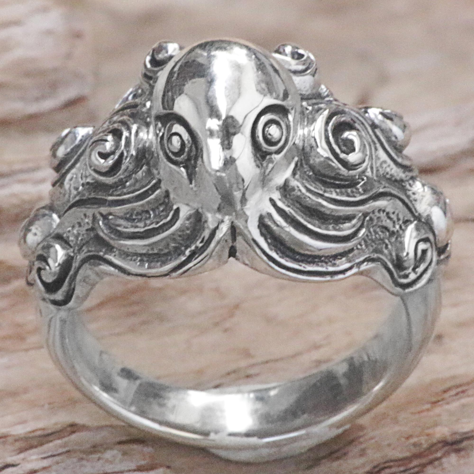 Premium Deep Ocean Octopus Sterling Silver Ring