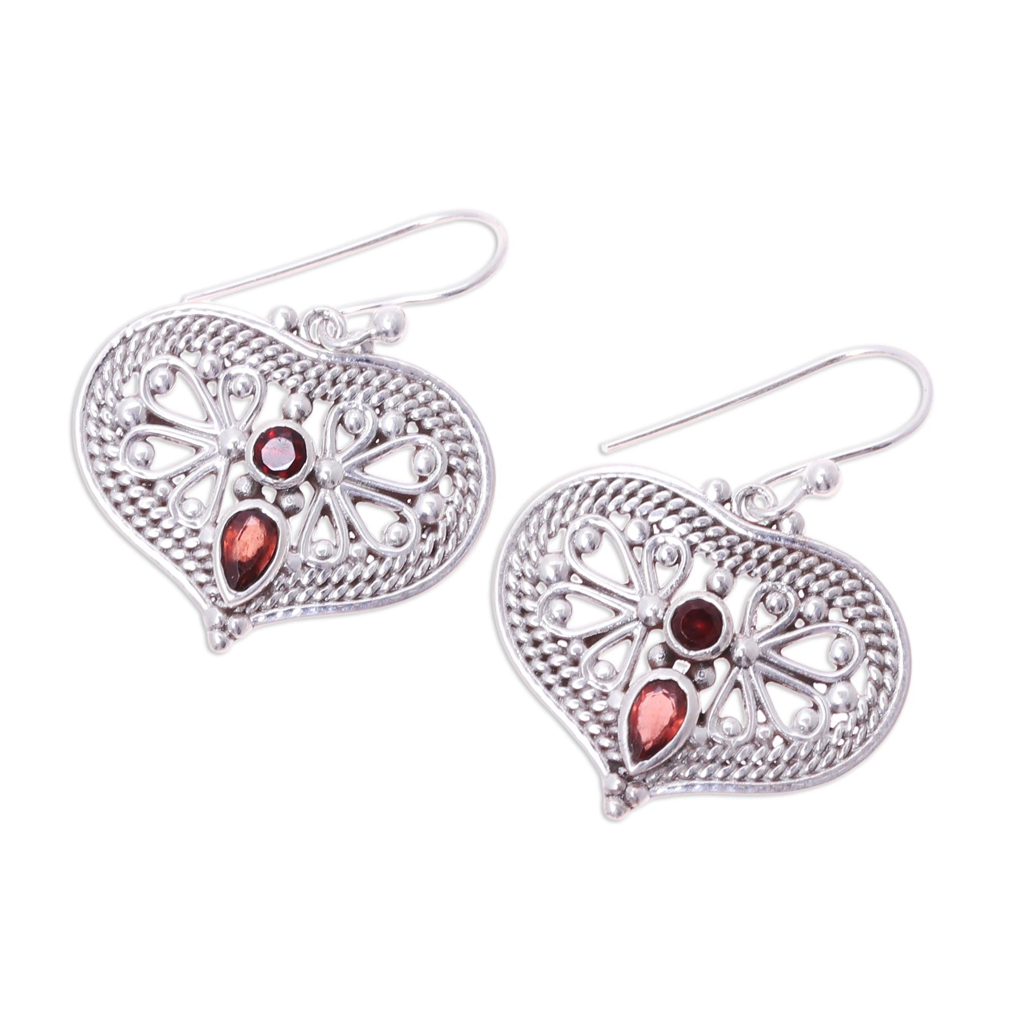 Premium Heart Shaped Garnet Dangle Earrings - Sterling Silver Elegance