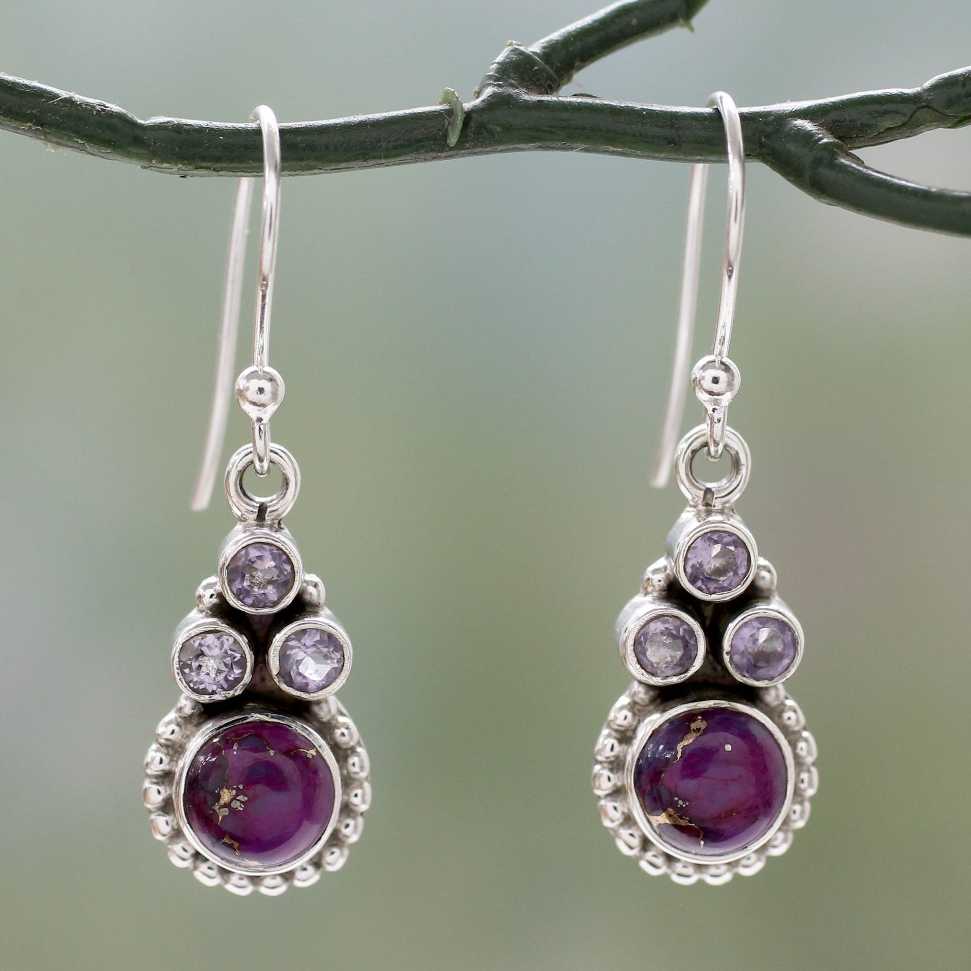 Premium Petite Amethyst & Turquoise Sterling Silver Earrings