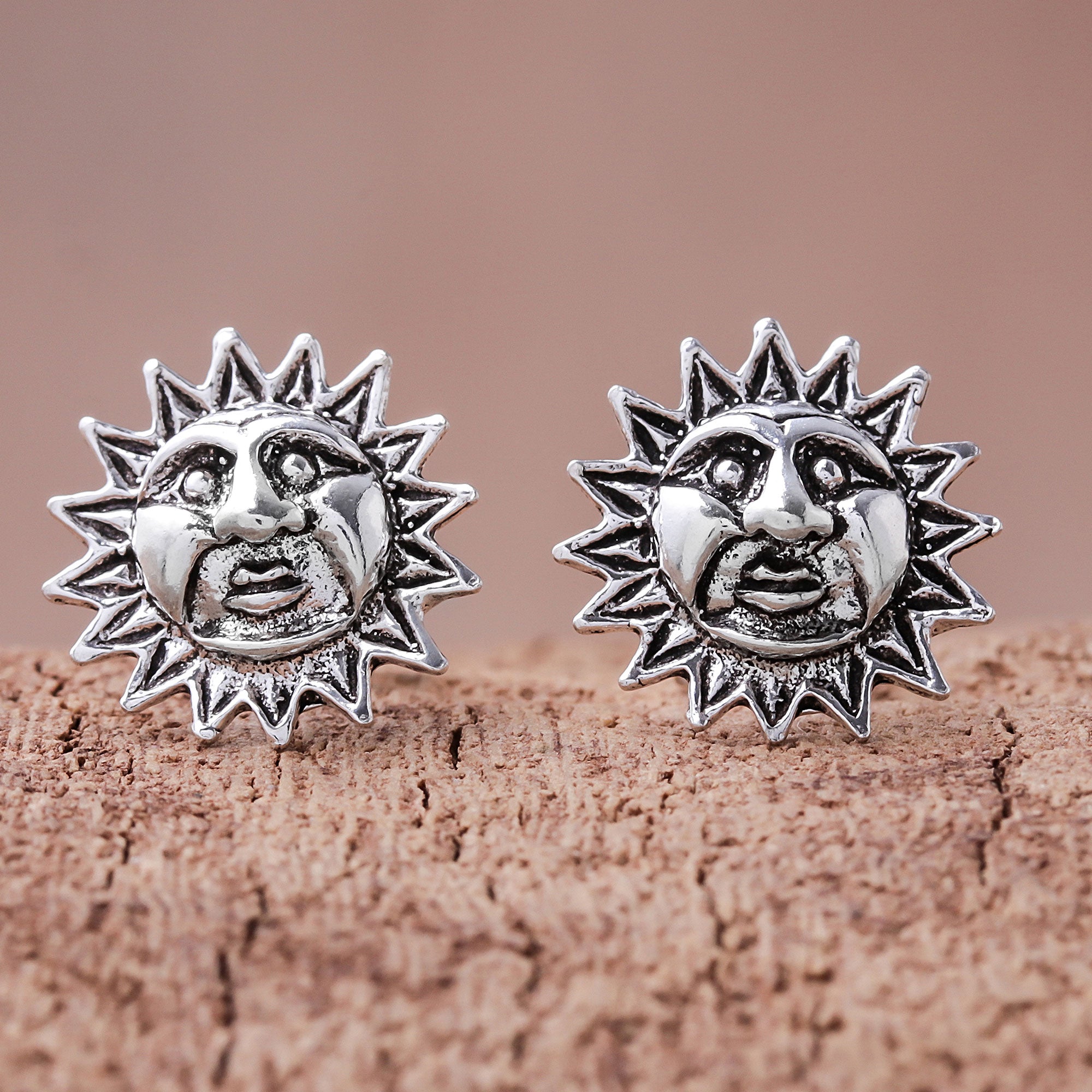 Premium Whimsical Sun Stud Earrings - Sterling Silver Jewelry from Thailand