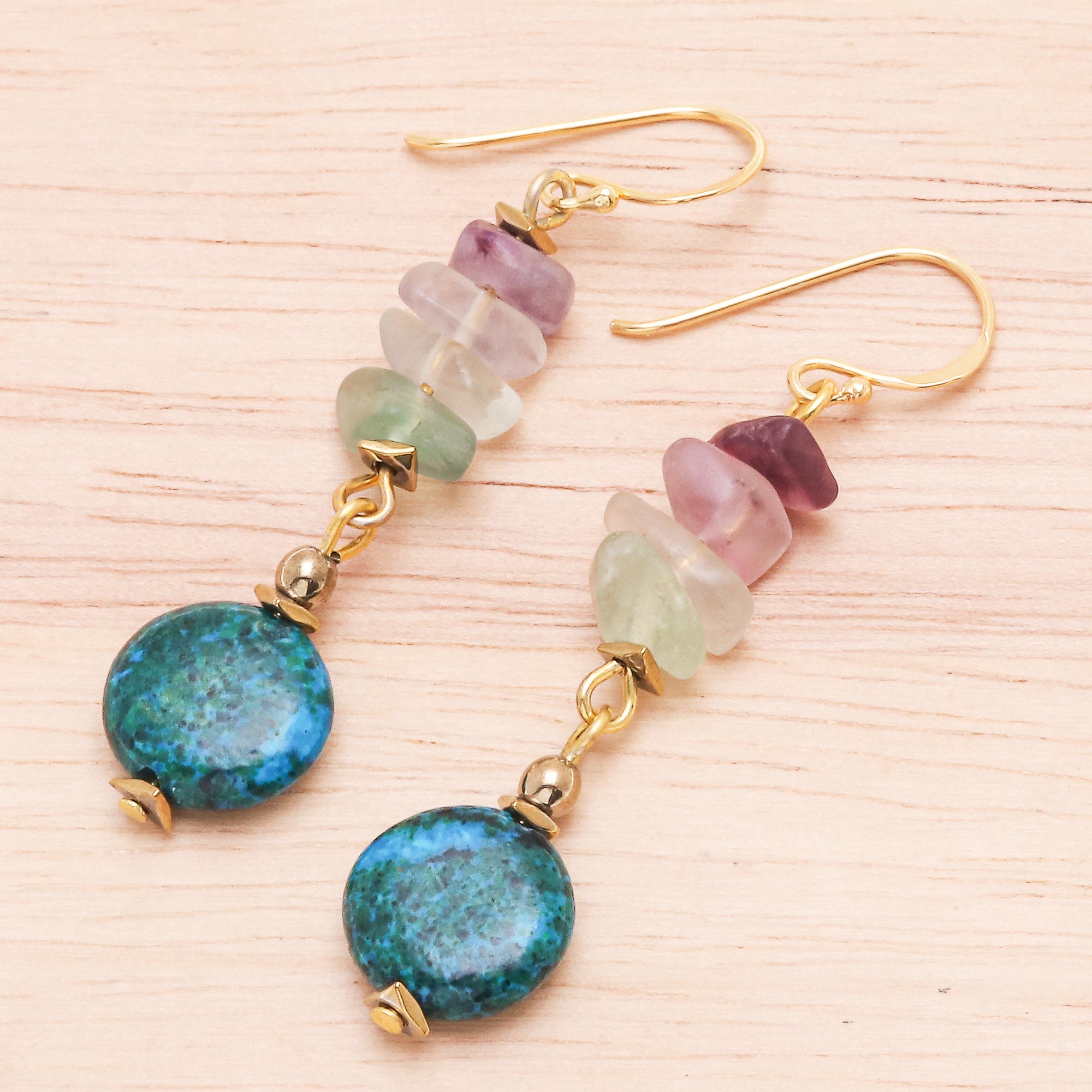 Premium Venus Garden Handcrafted Gold-Plated Multi-Gemstone Dangle Earrings