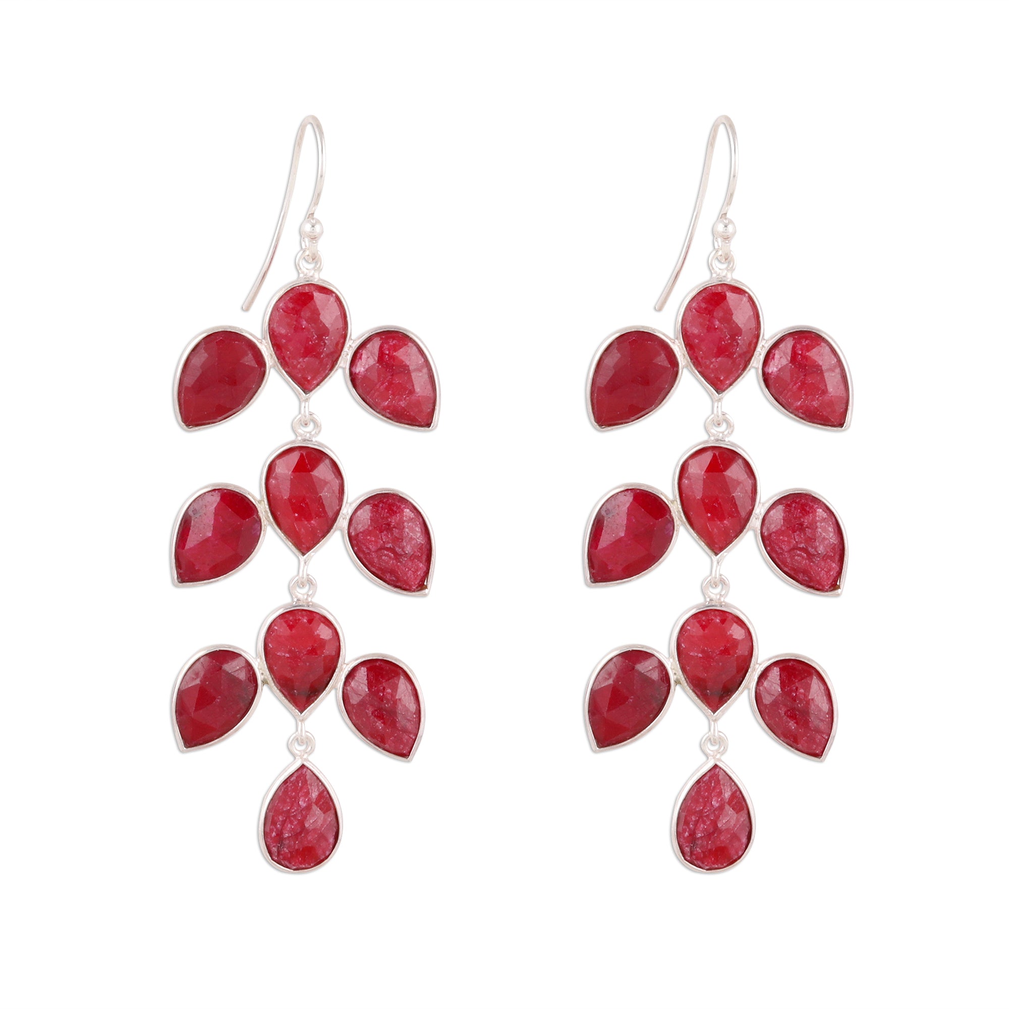 Premium Leaf Cascade 40-Carat Ruby Dangle Earrings - Handcrafted in India