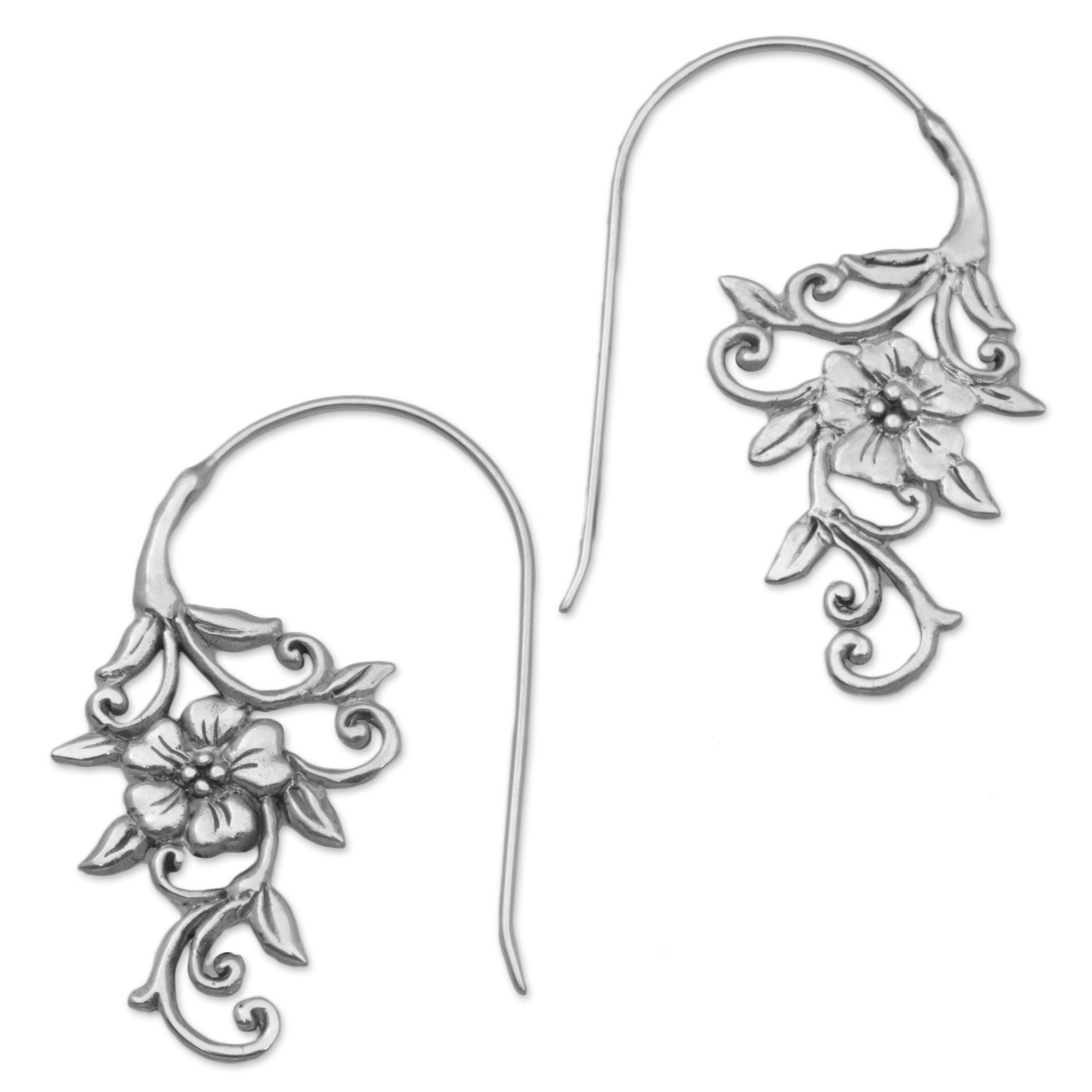 Premium Floral Vines Sterling Silver Drop Earrings - Handmade in Indonesia