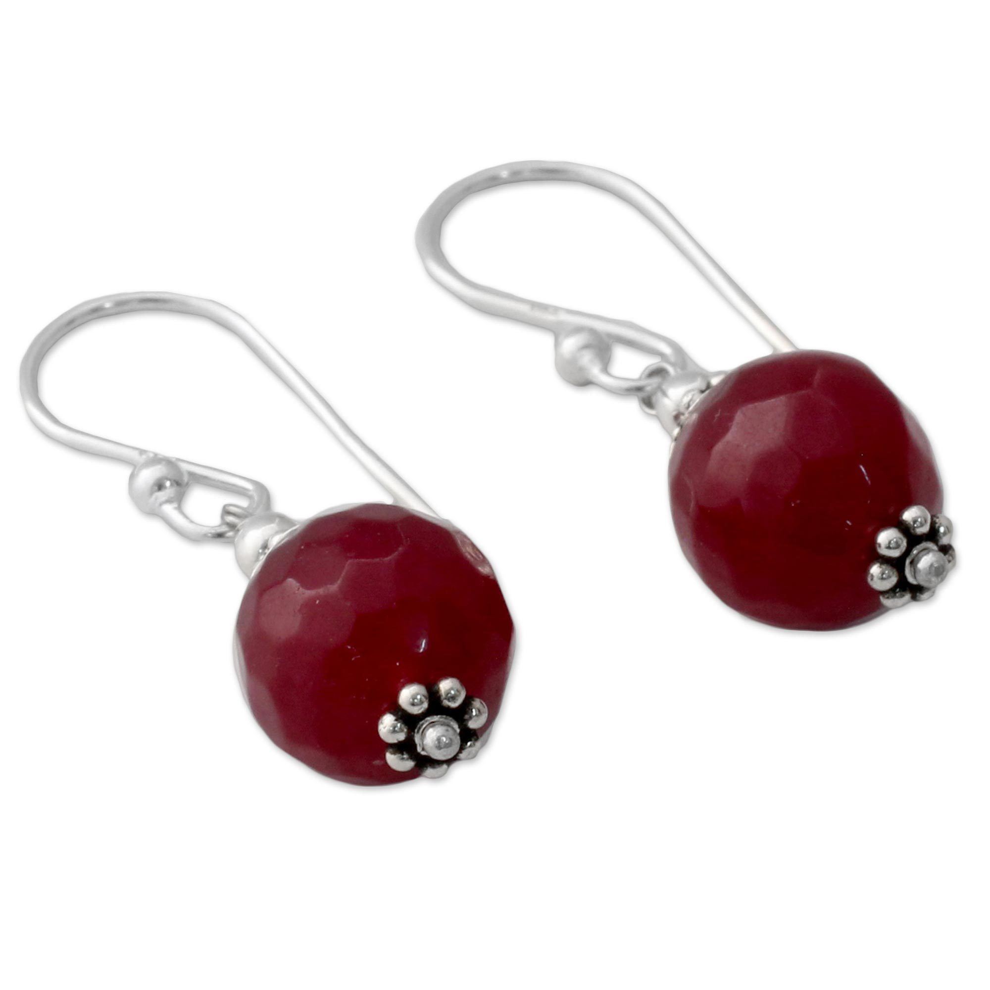 Premium Red Agate Sterling Silver Drop Earrings - Handcrafted Elegance