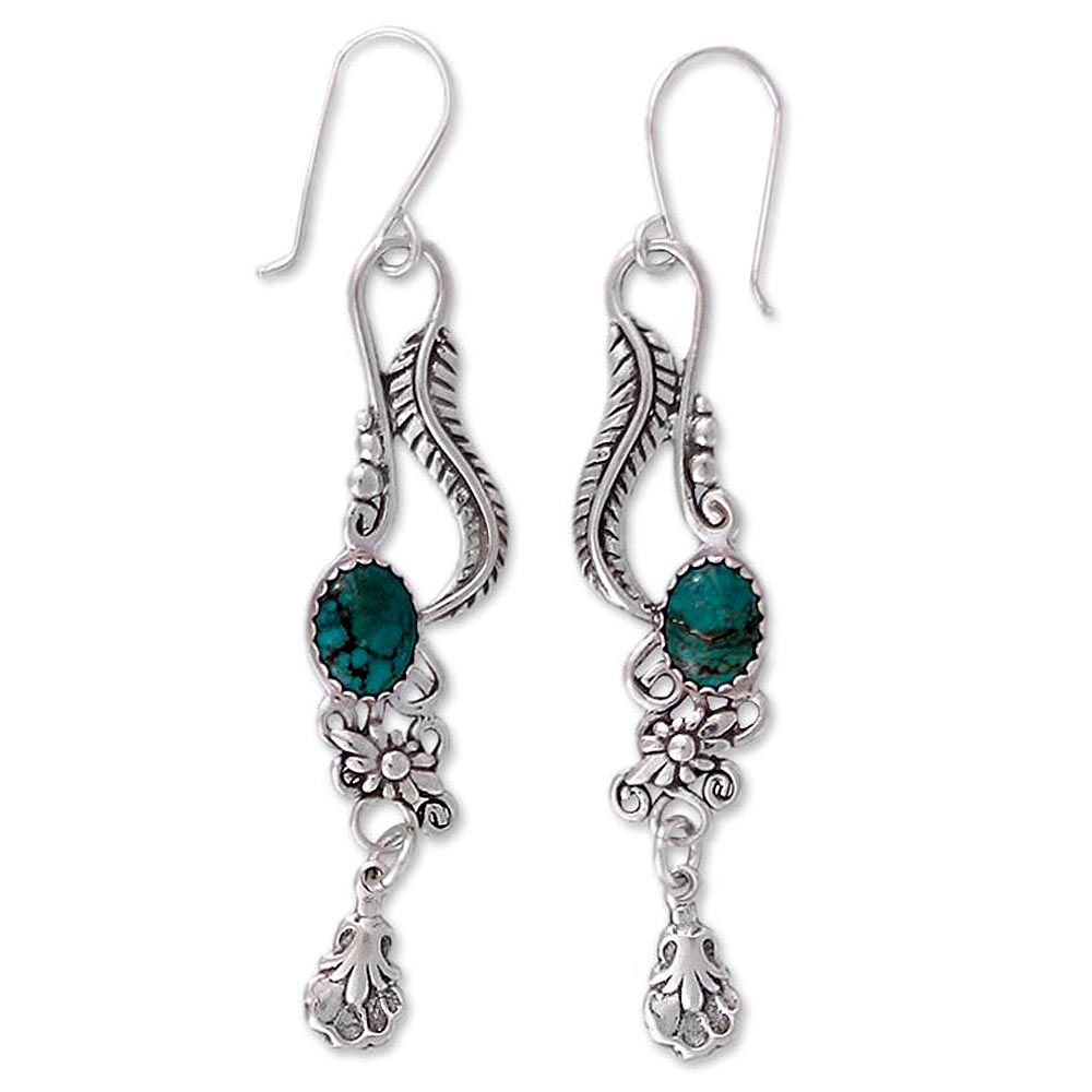 Premium Daydream Turquoise & Silver Floral Scroll Earrings