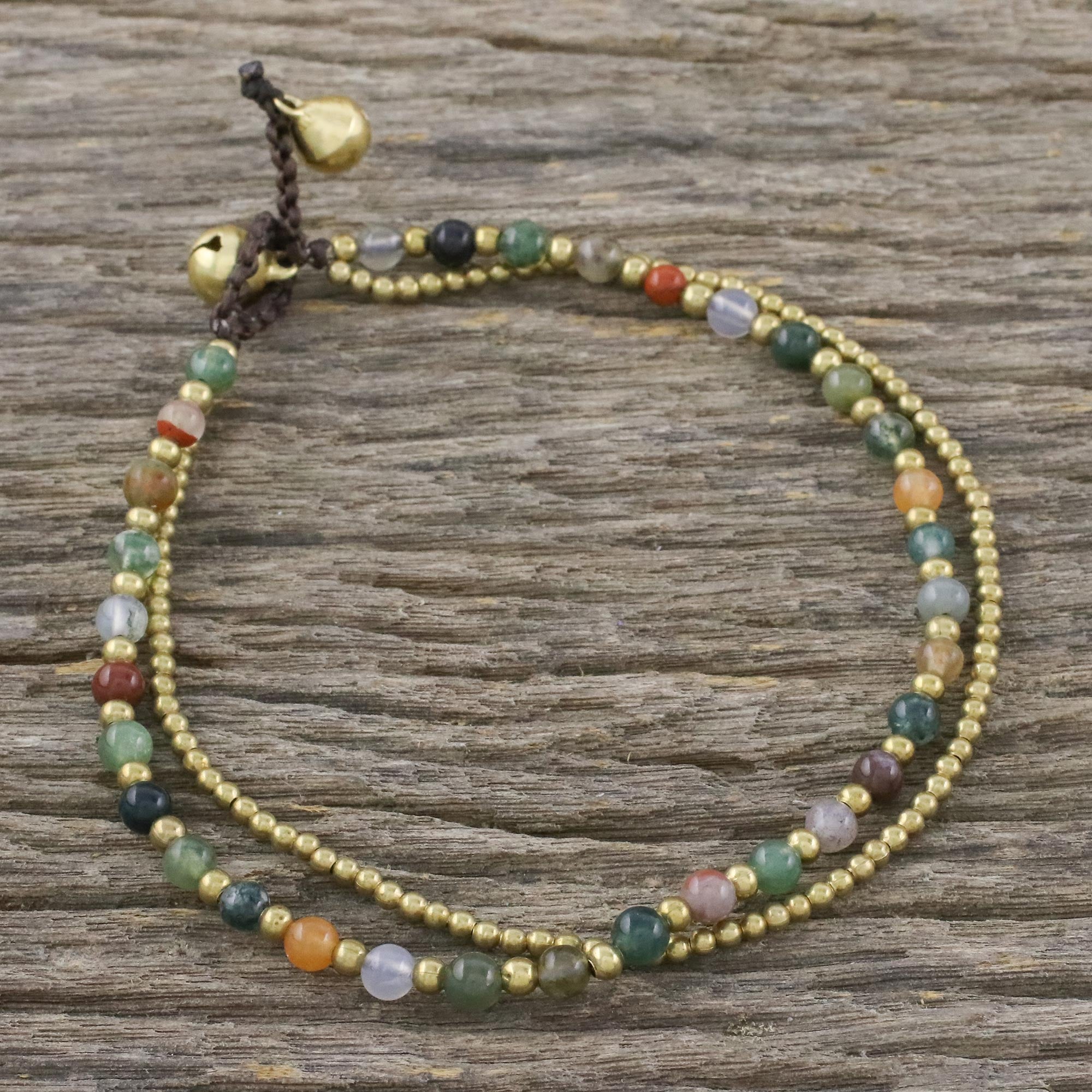 Premium Multi-Color Agate & Brass Beaded Anklet with Bells - Handcrafted Jewelry