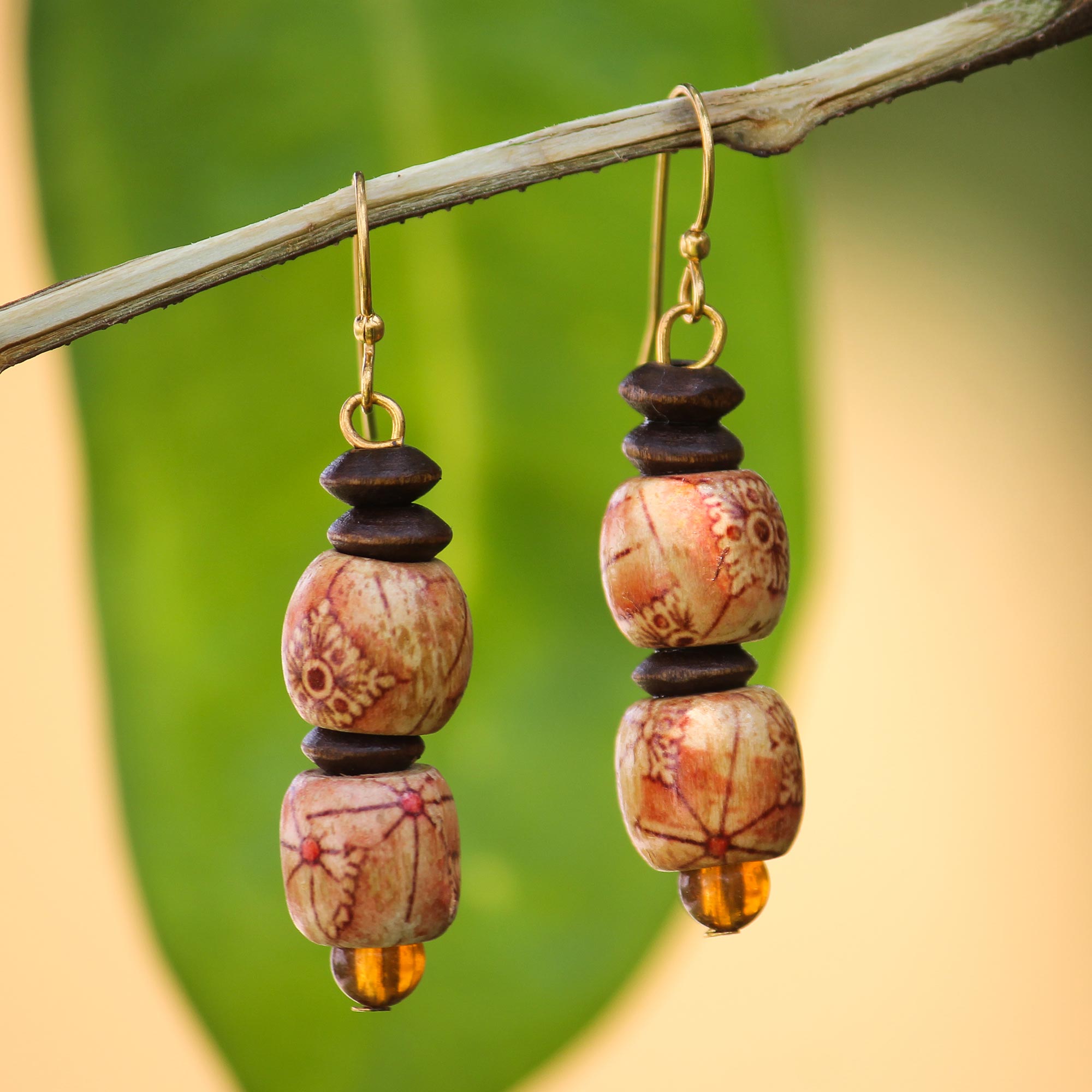 Premium Peace African Eco-Friendly Wood Bead Earrings – Handmade & Sustainable