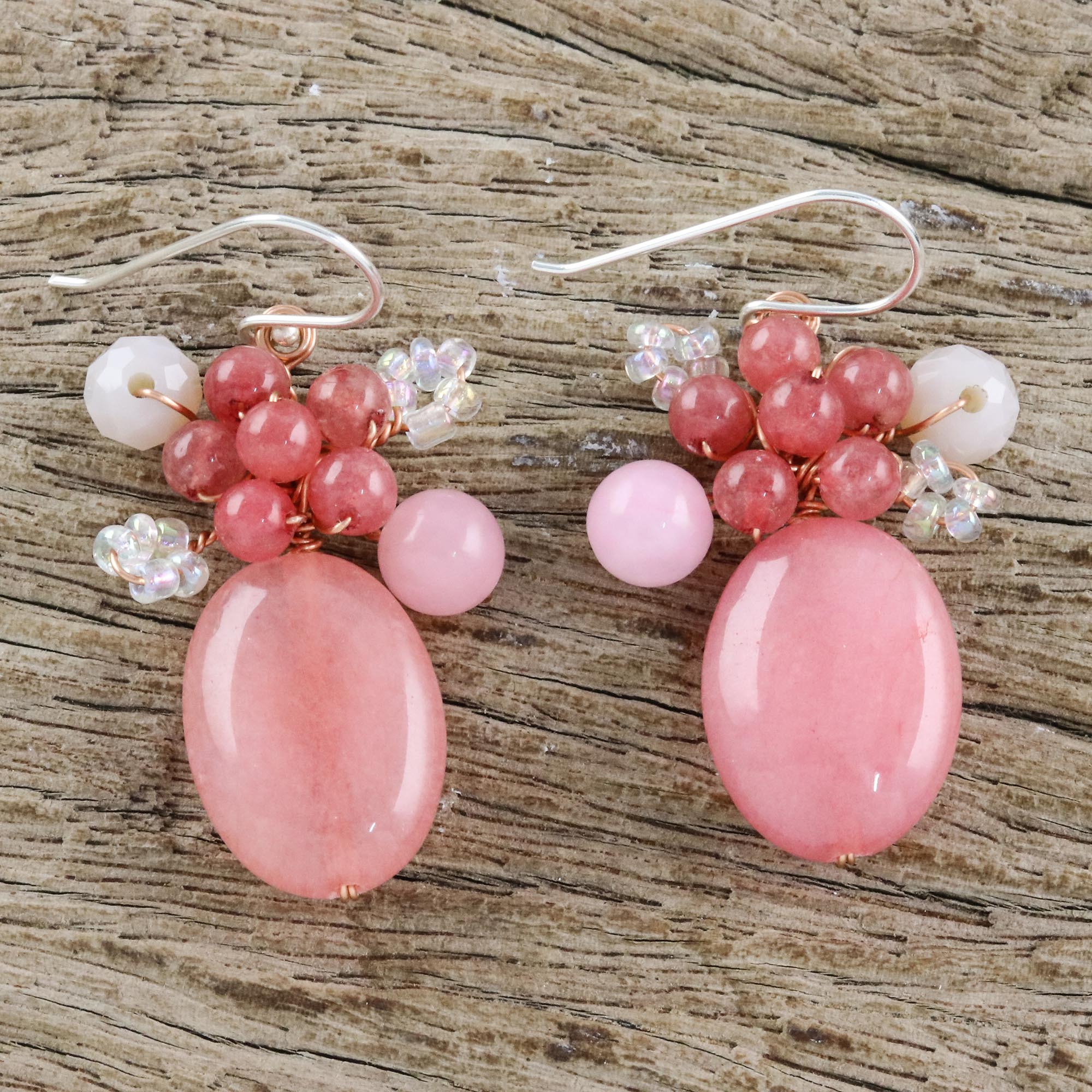 Premium Blossom Blush Handmade Pink Quartz Dangle Earrings - Artisan Crafted in Thailand