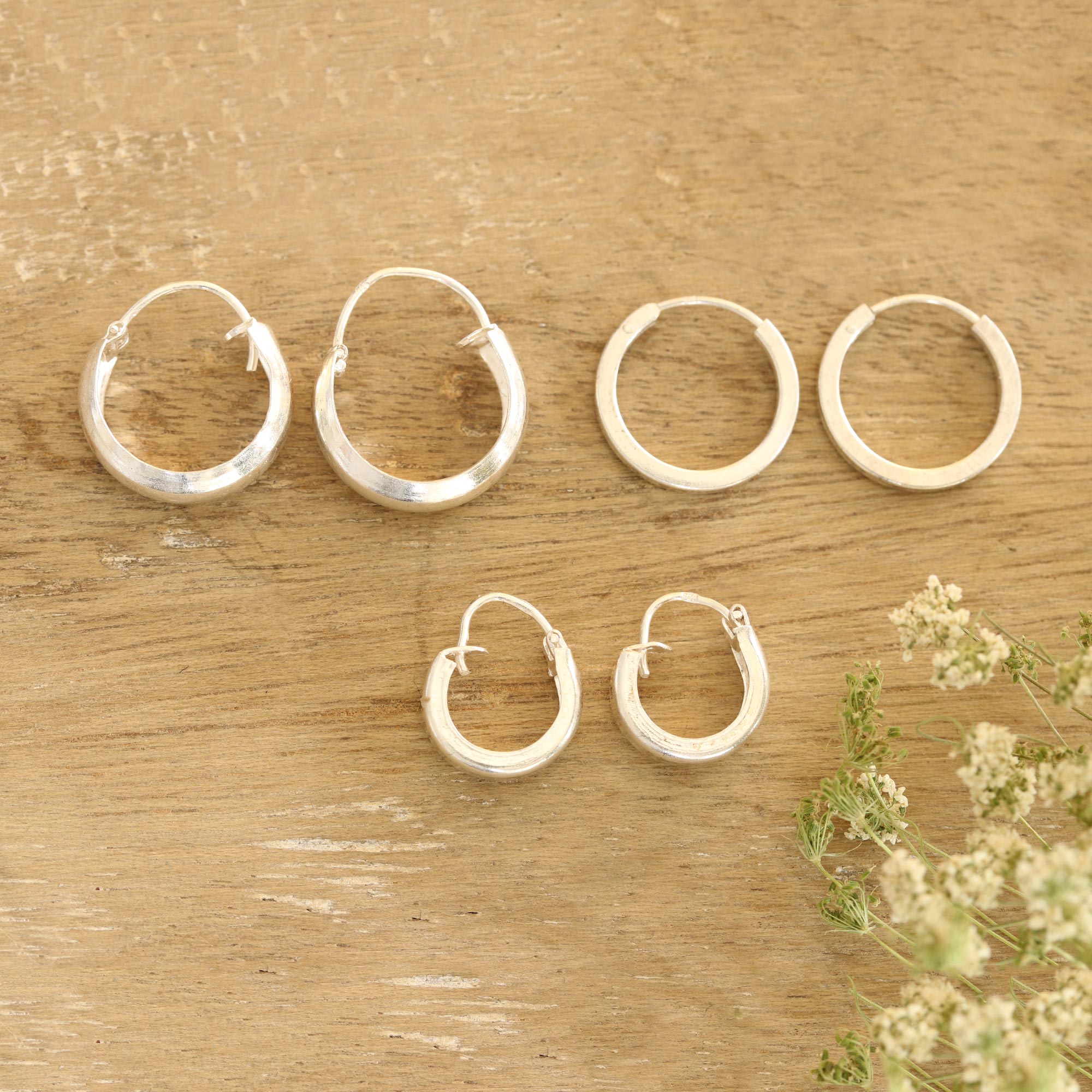 Premium Lustrous Loops: Ultimate Sterling Silver Hoop Earrings Set (3-Piece)