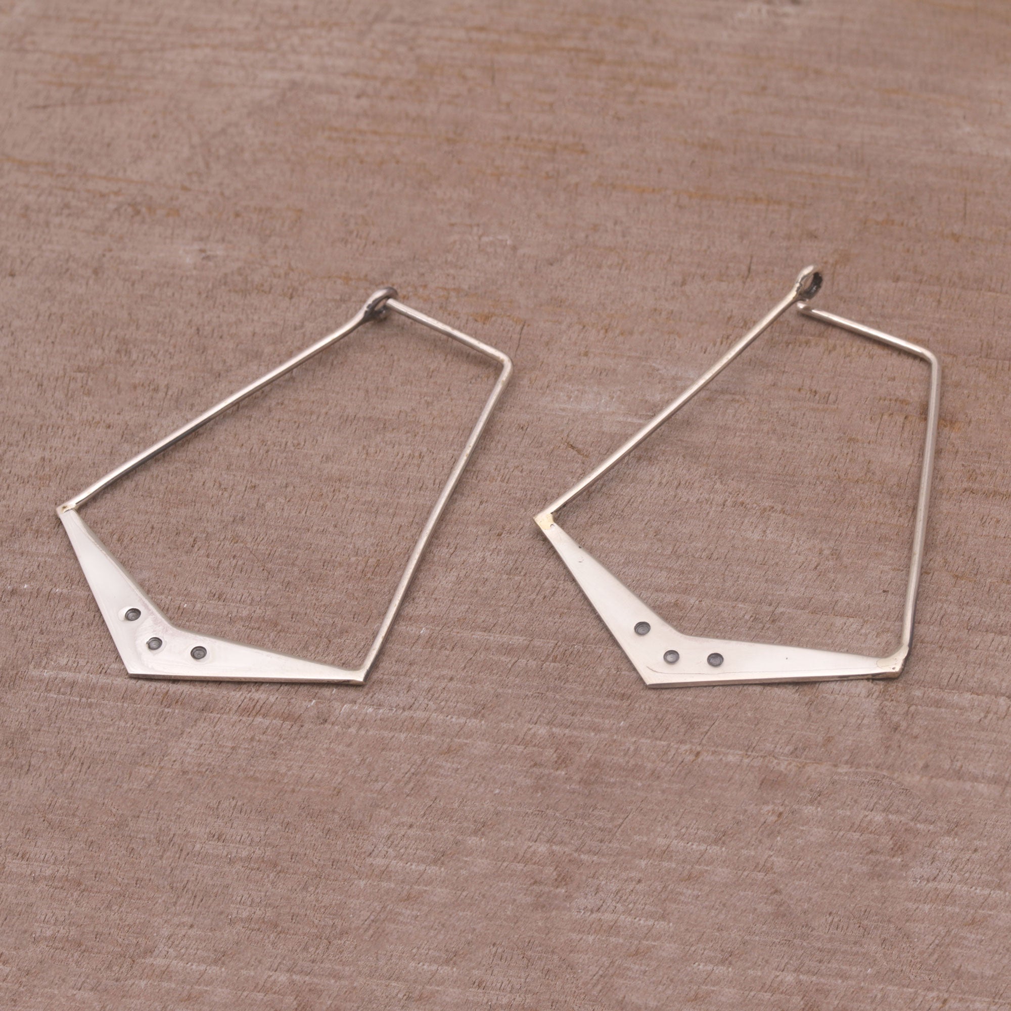 Premium Sterling Silver Geometric Hoop Earrings - Handcrafted in Bali