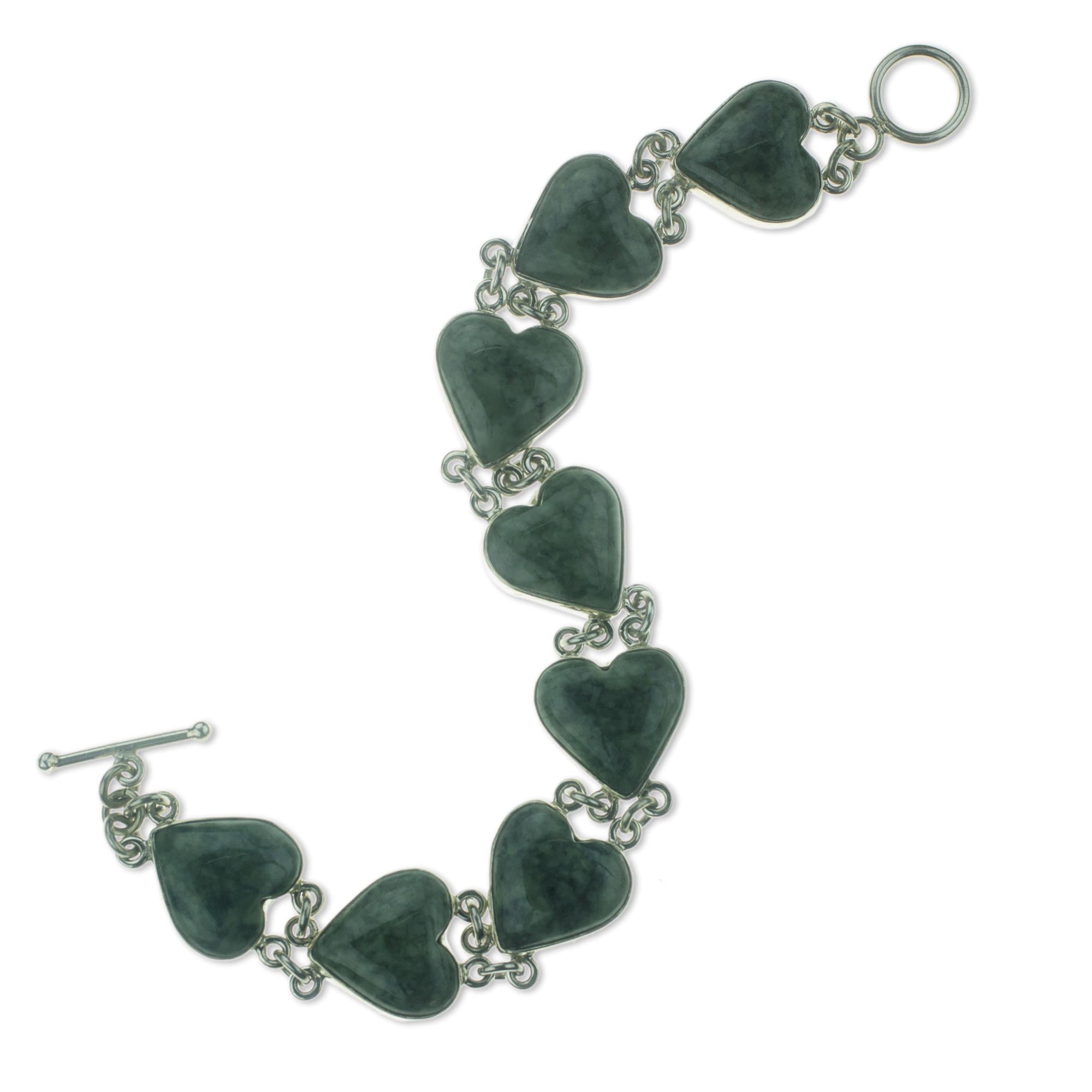 Premium Heart Shaped Jade Sterling Silver Bracelet - Eternal Love Collection