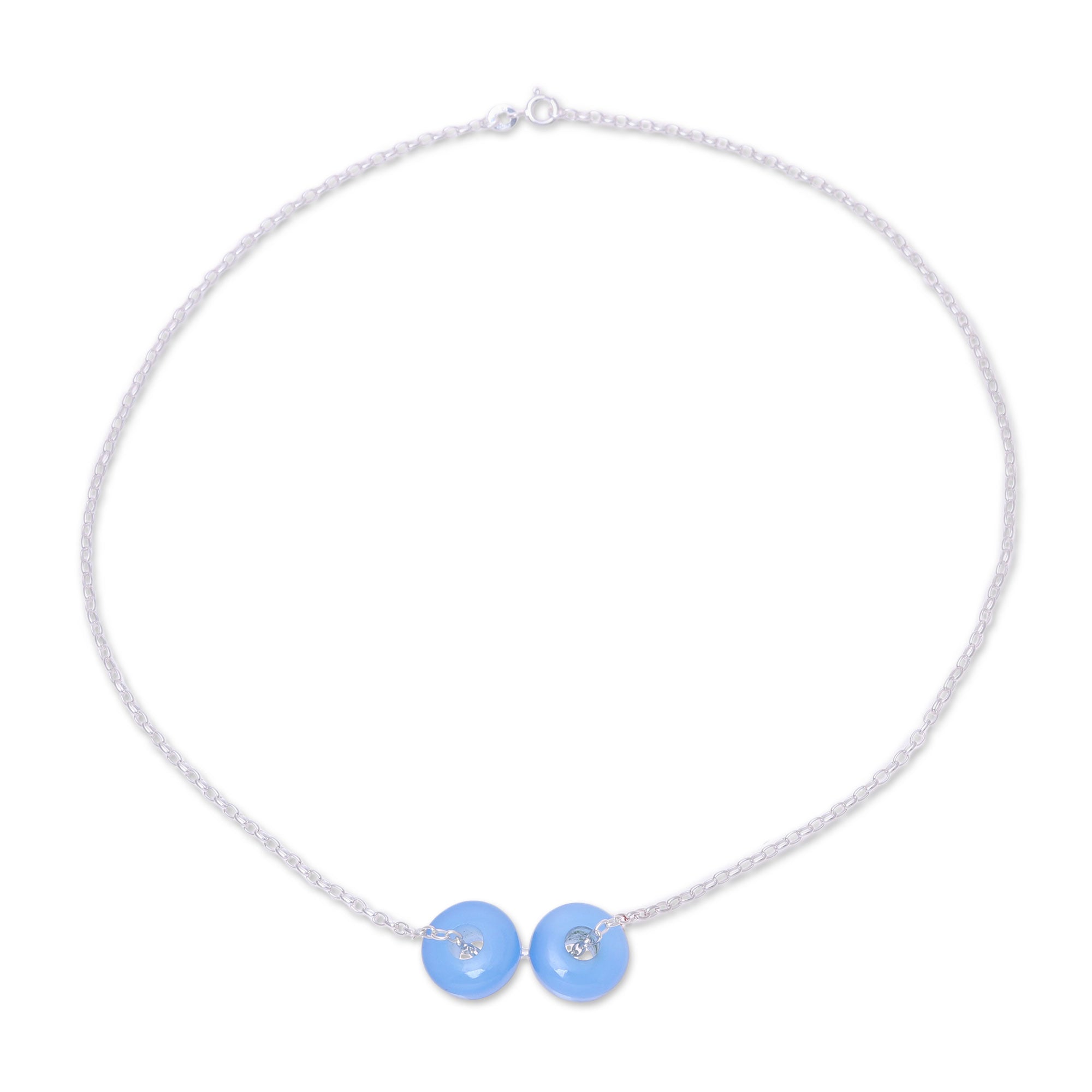 Premium Chalcedony Double Disc Necklace – Sterling Silver Elegance