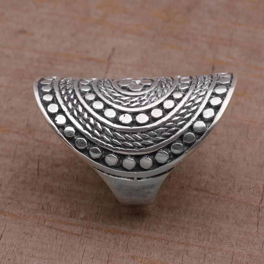 Premium Dotted Shield 925 Sterling Silver Cocktail Ring - Handcrafted in Bali