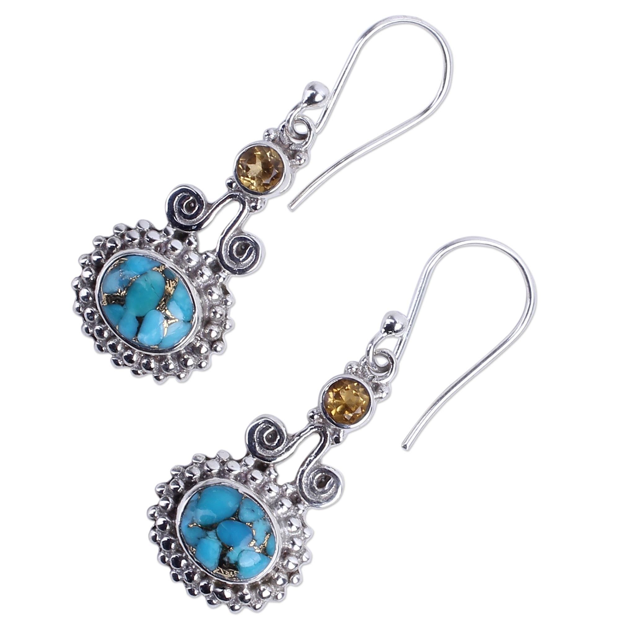 Premium Handmade Citrine & Turquoise Earrings - Artisan Crafted in Sterling Silver