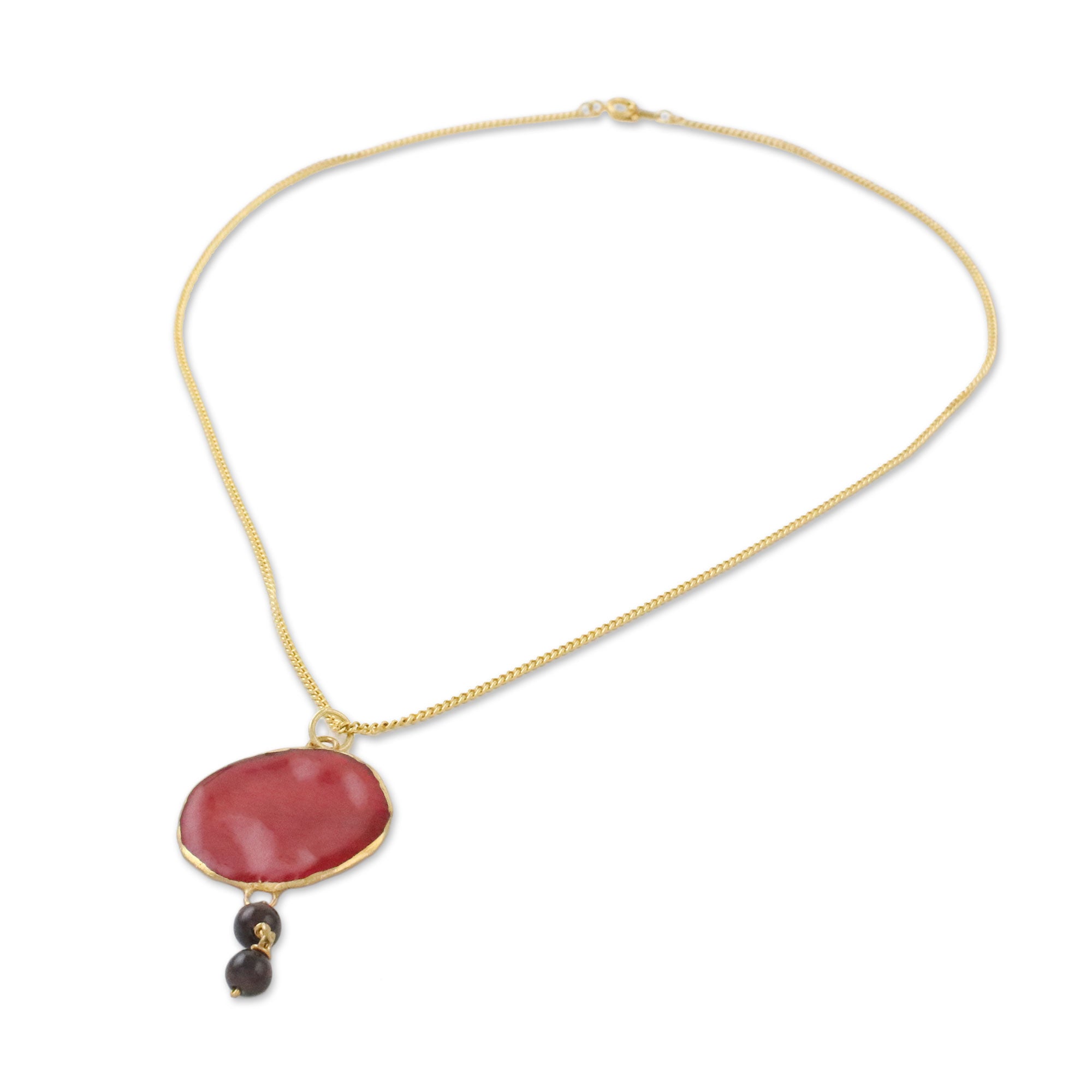 Premium Autumn Red Rose Garnet Pendant Necklace - Gold Plated Elegance