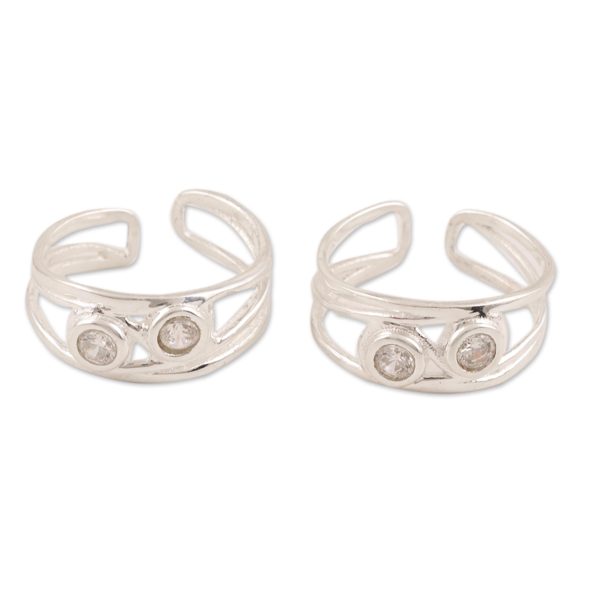 Premium Sparkle Sterling Silver & CZ Toe Rings – Handcrafted in India