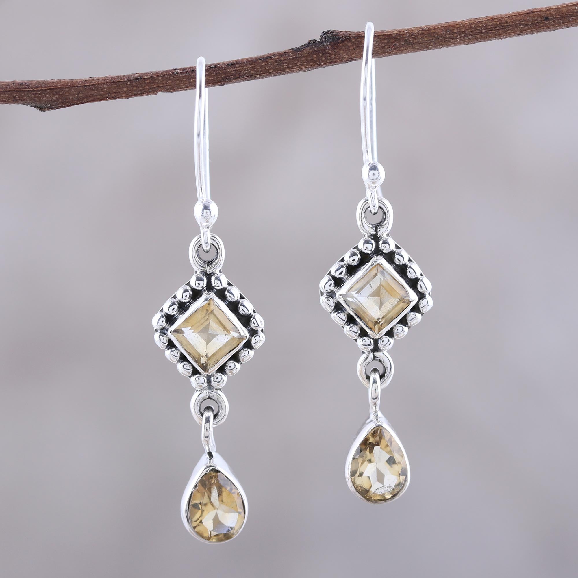 Premium Shimmering Light Citrine Dangle Earrings - Sterling Silver Elegance