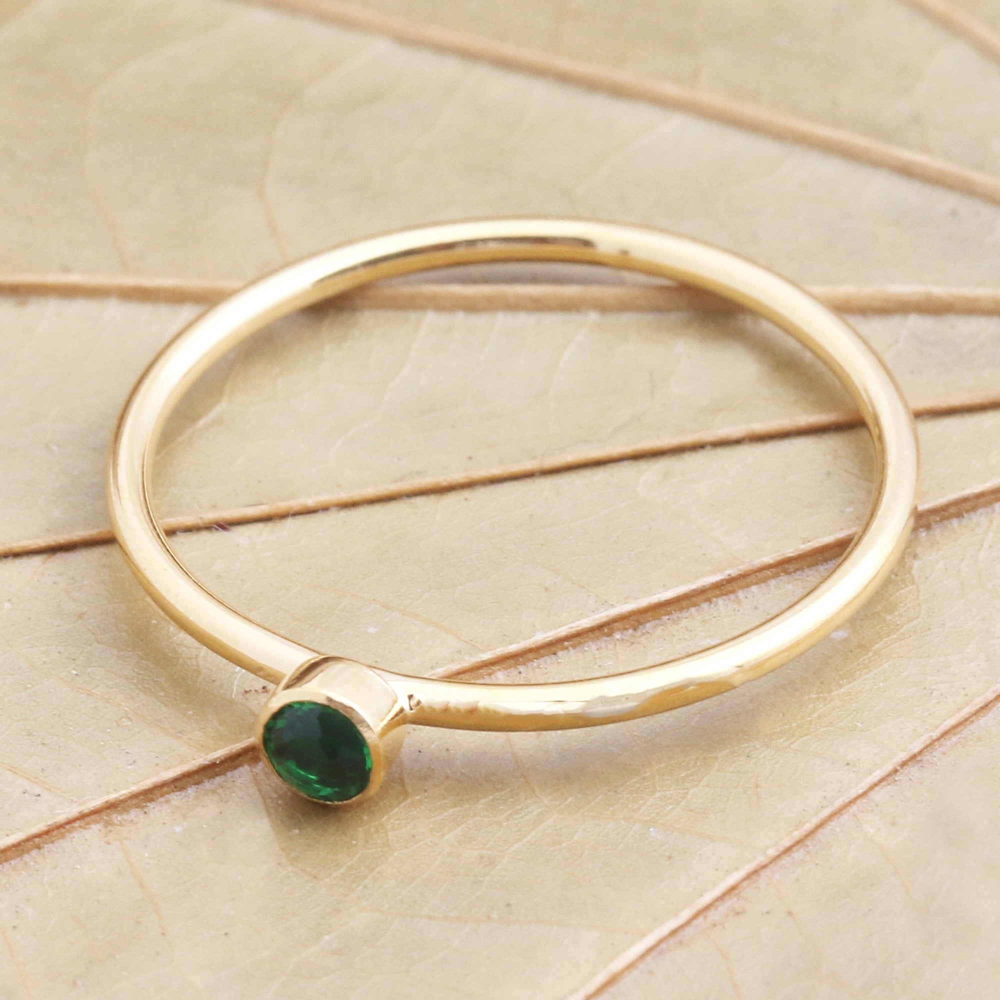 Premium Subtle Sweet Green Quartz Gold Plated Solitaire Ring