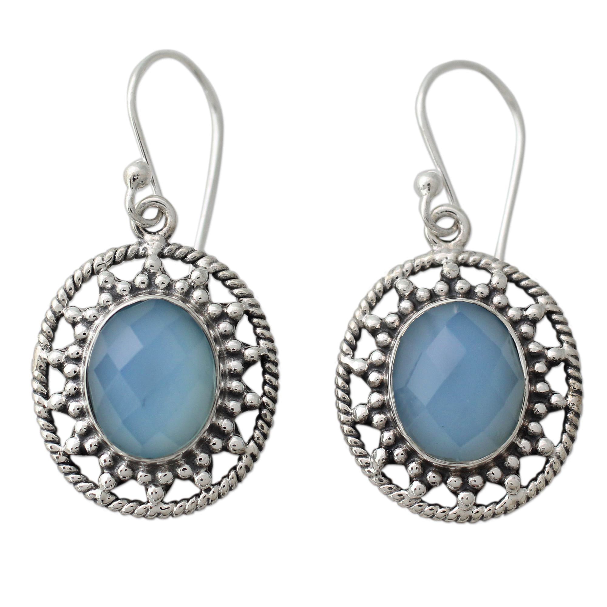 Premium Azure Ice Fair Trade Silver Earrings with Pale Blue Chalcedony