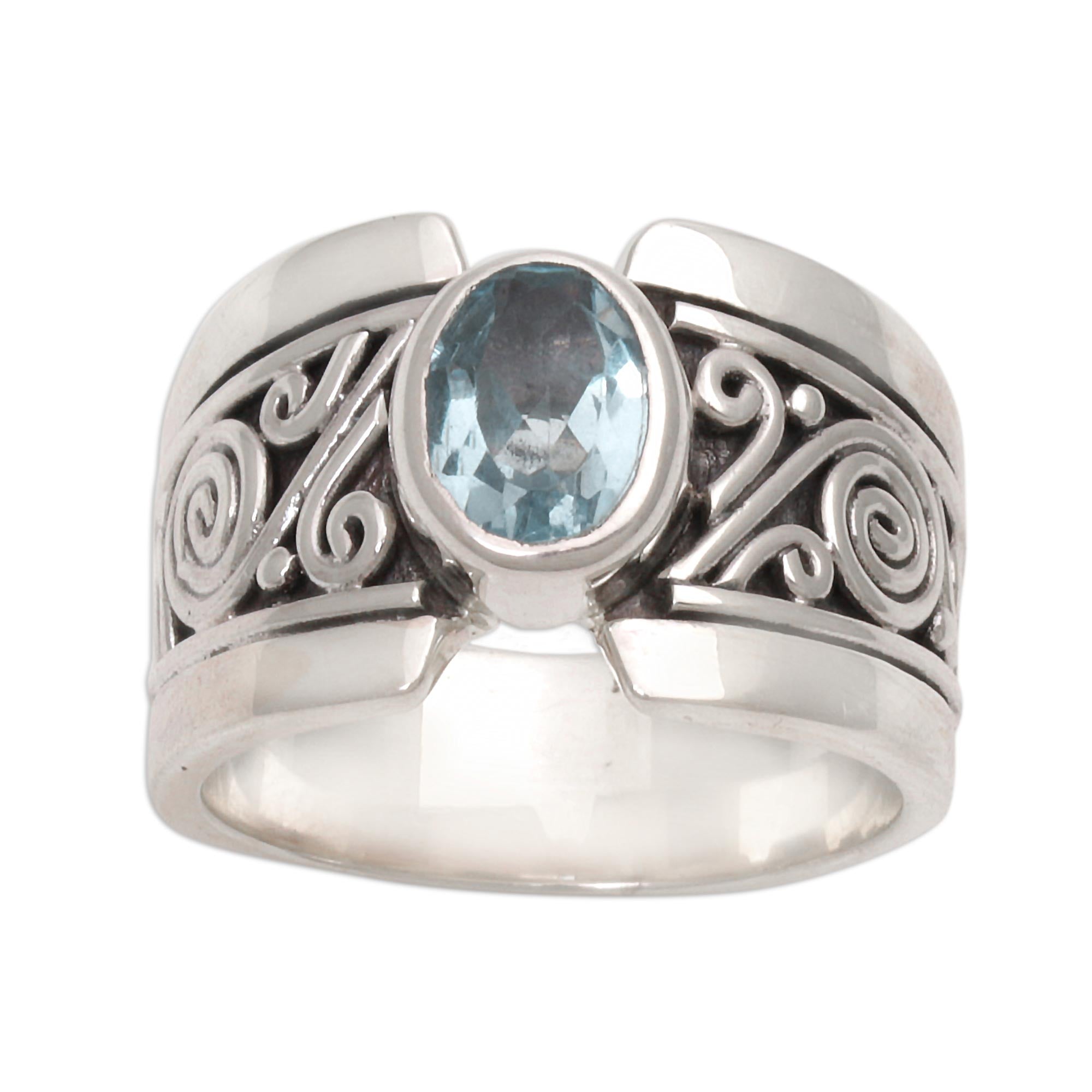 Premium Blue Karma Sterling Silver Ring with Blue Topaz - Artisan Crafted in Bali