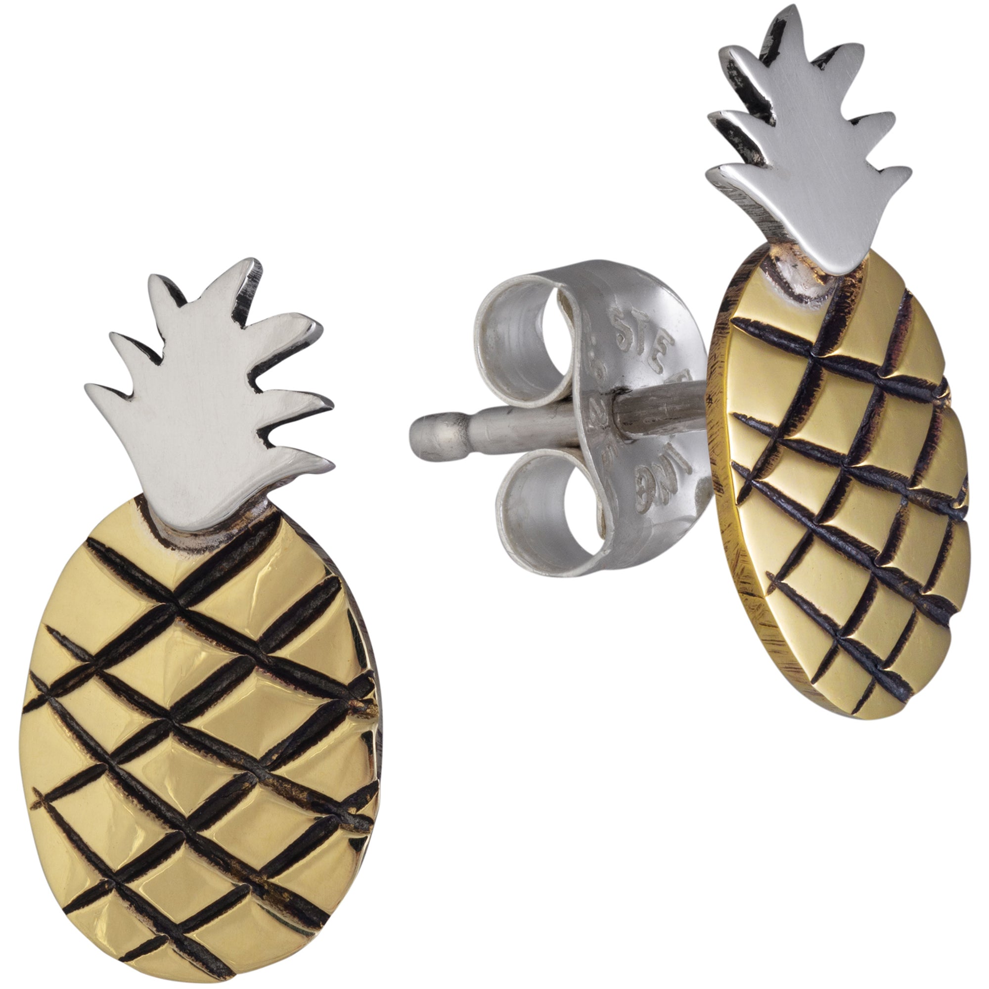 Premium Tropical Pineapple Sterling Silver & Brass Earrings