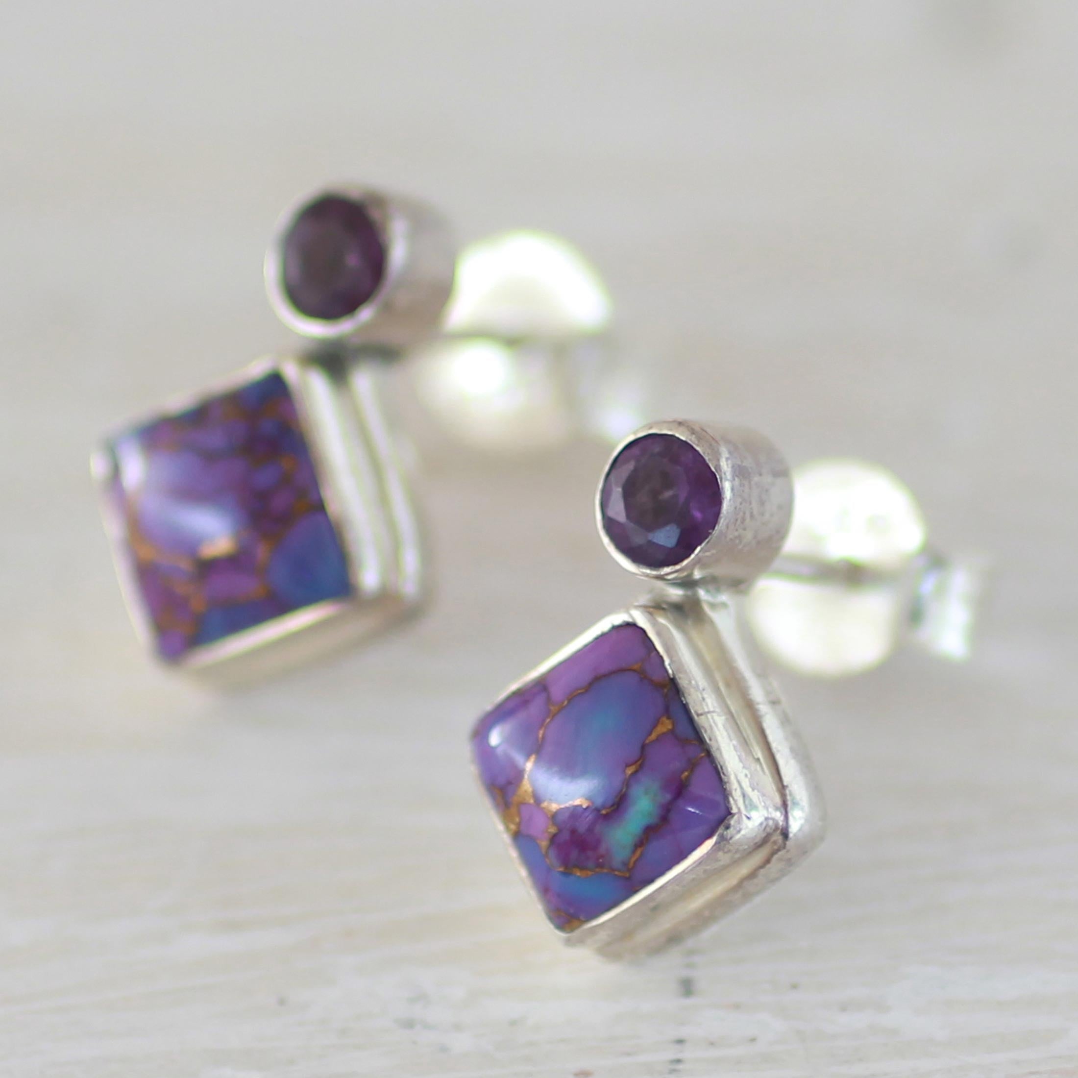 Premium Amethyst & Turquoise Drop Earrings – Handcrafted Elegance