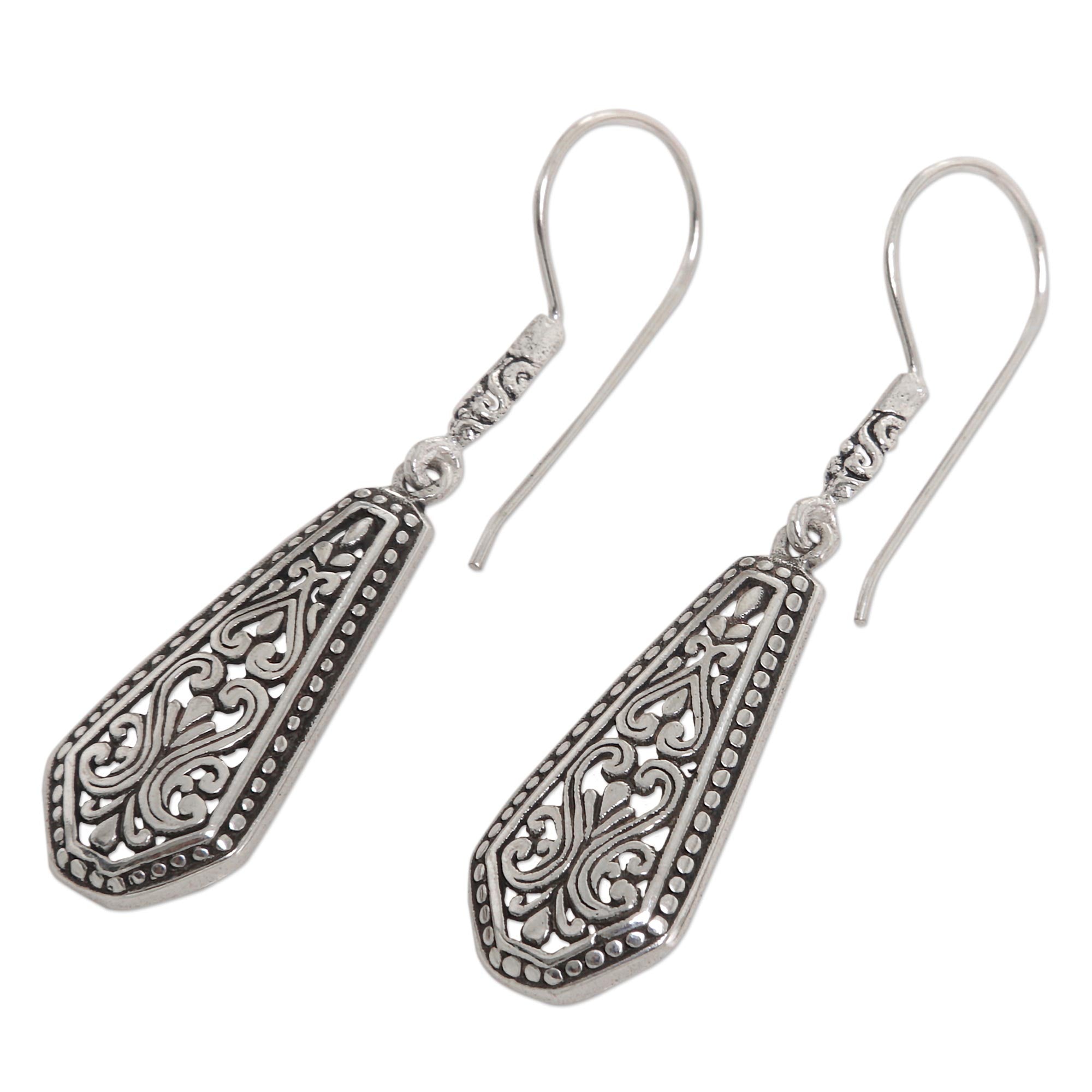 Premium Dayak Sterling Silver Shield Dangle Earrings - Handcrafted in Indonesia